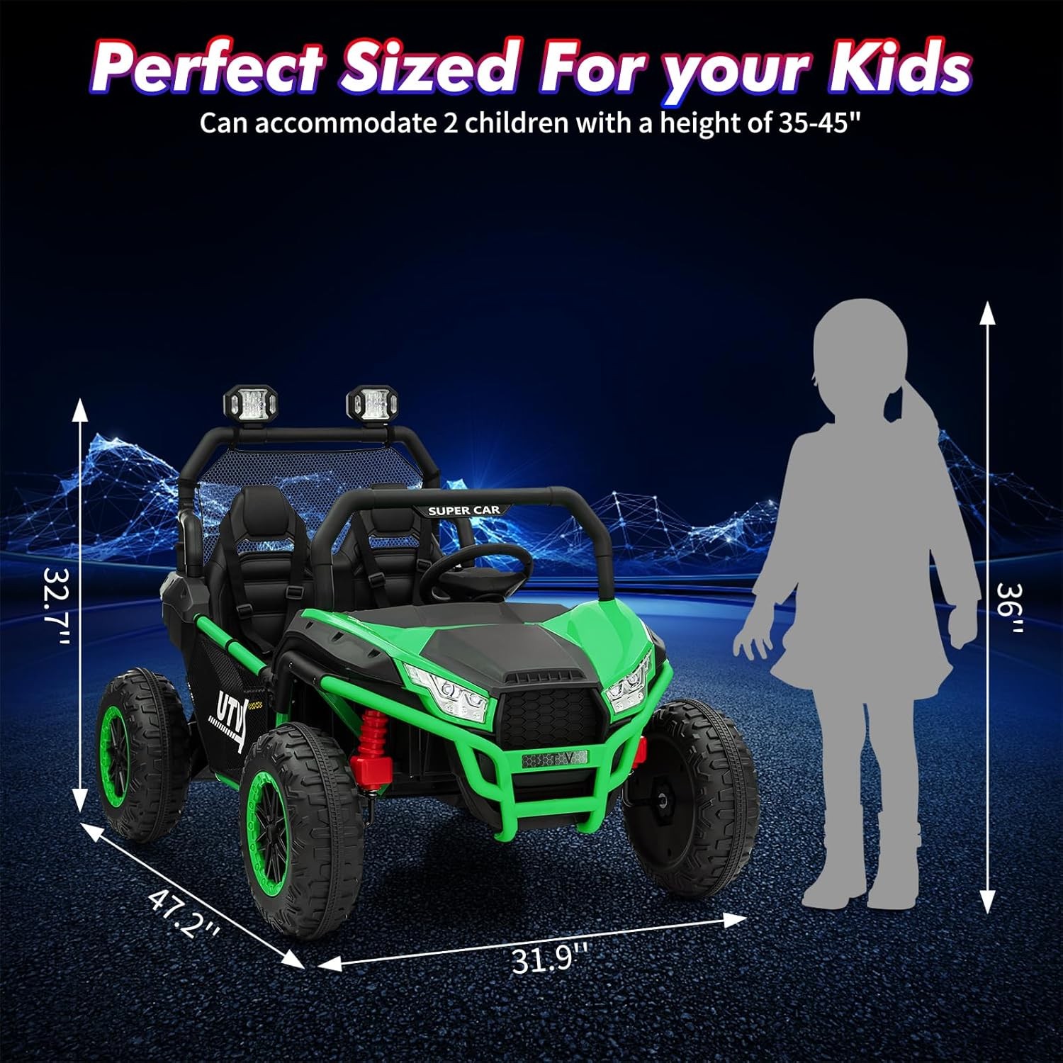 24V Power Wheel for Big Kids 3-8,2 Seater Electric Car,Ride on Car Toy for Grass