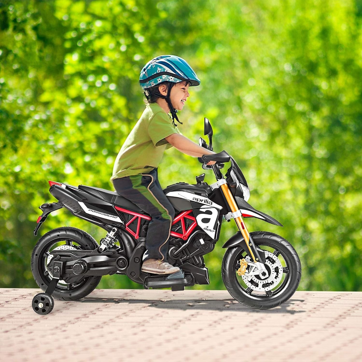 Aprilia Electric Motorcycle for Kids – Safe Ride-On Toy with Training Wheels