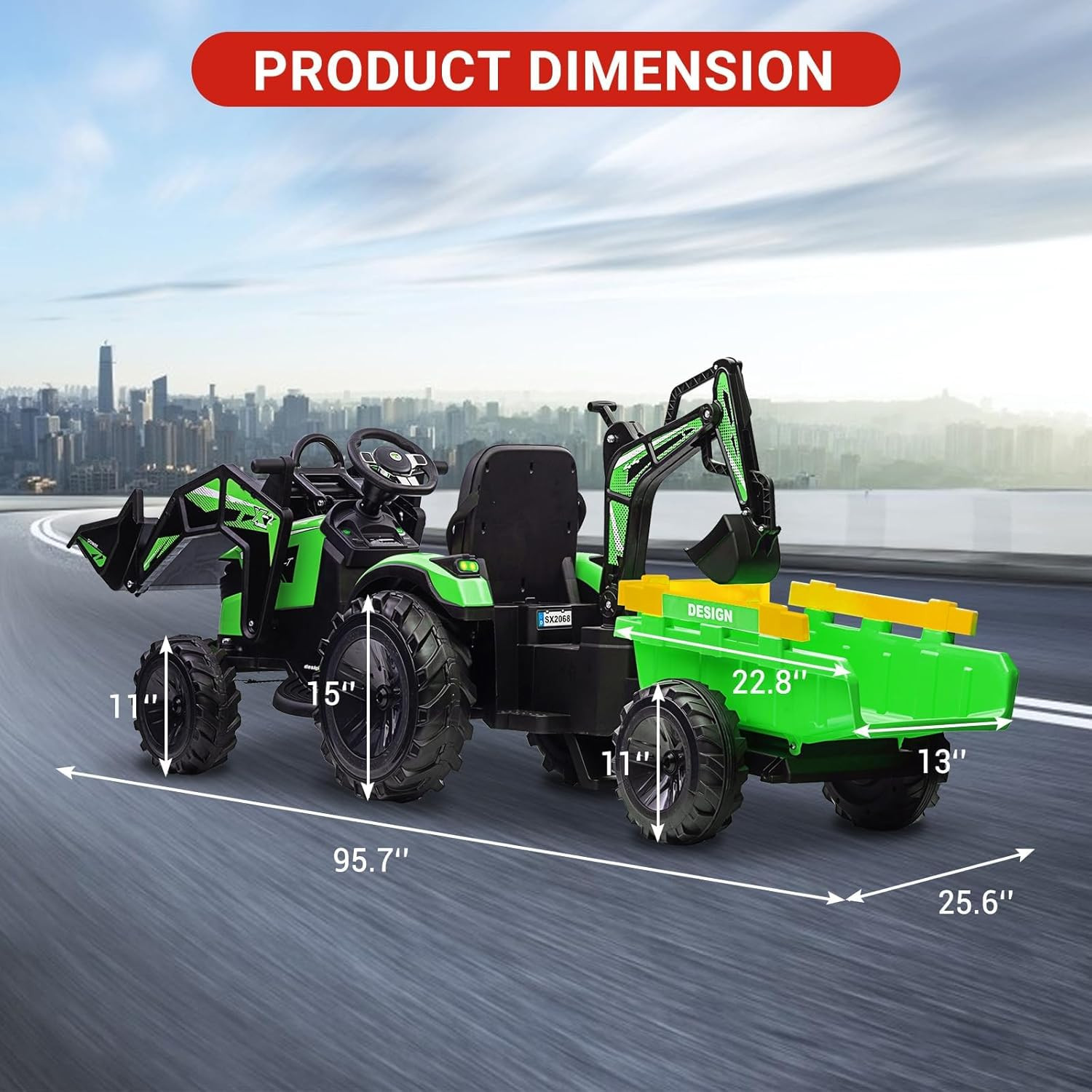 3-In-1 Ride on Tractor, 24V Ride on Car Toy Excavator & Bulldozer