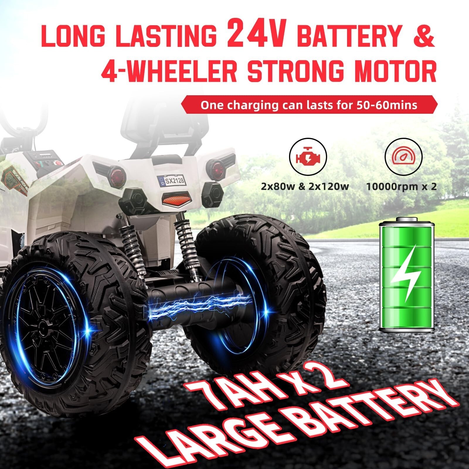 24V Kids Ride On ATV Quad Electric 4-Wheels Car Toy W/ LED Light USB & MP3 Music