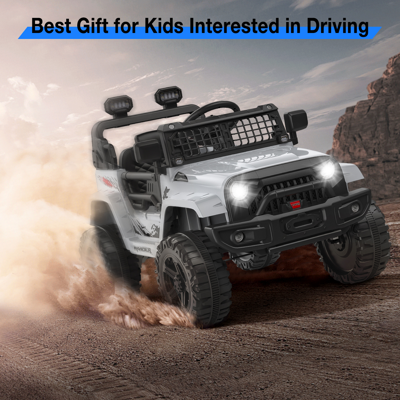 Kids Electric Ride On Truck Toys 12V Power Battery Car Grey with Remote Control