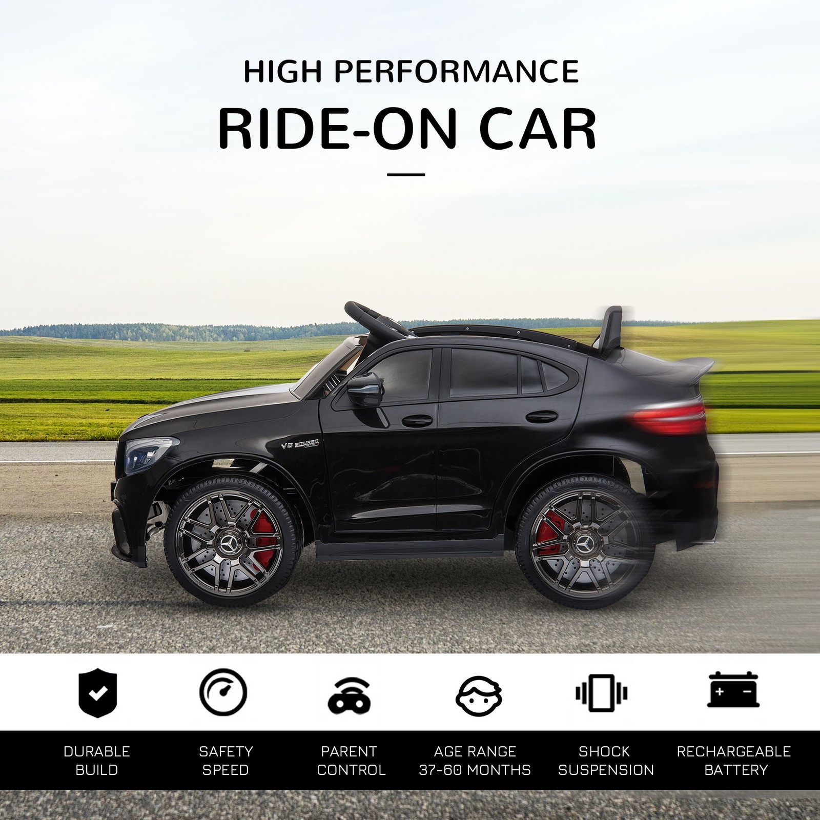 12V Ride On Toy Car for Kids with Remote Control, Black