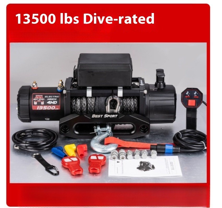 12V Portable Vehicle Self-Rescue Electric Silent Integrated Winch 13,500 Lbs
