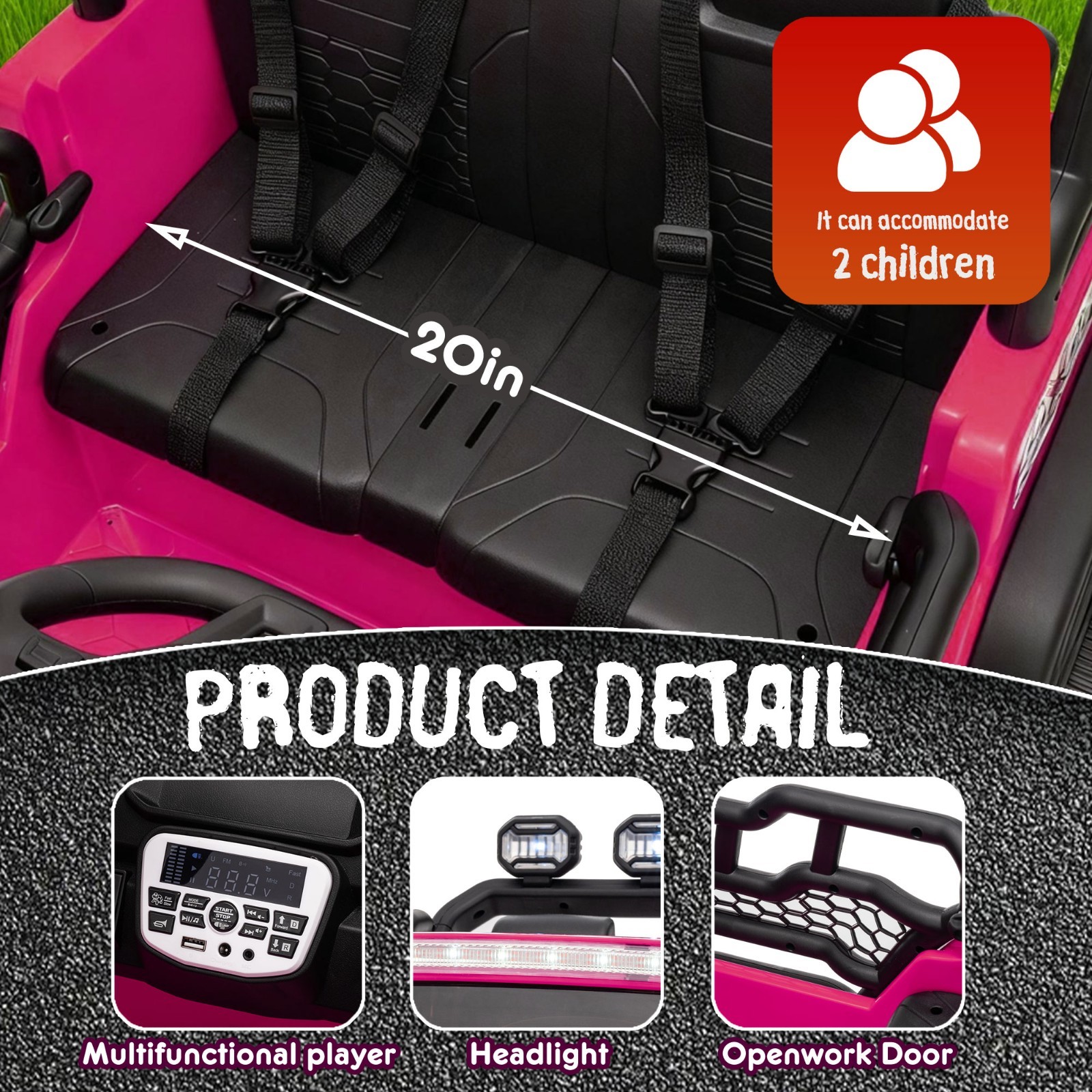 24V 2 Seater Electric Car Ride on Truck for Kids w/Remote,Power Wheels Jeep,Pink