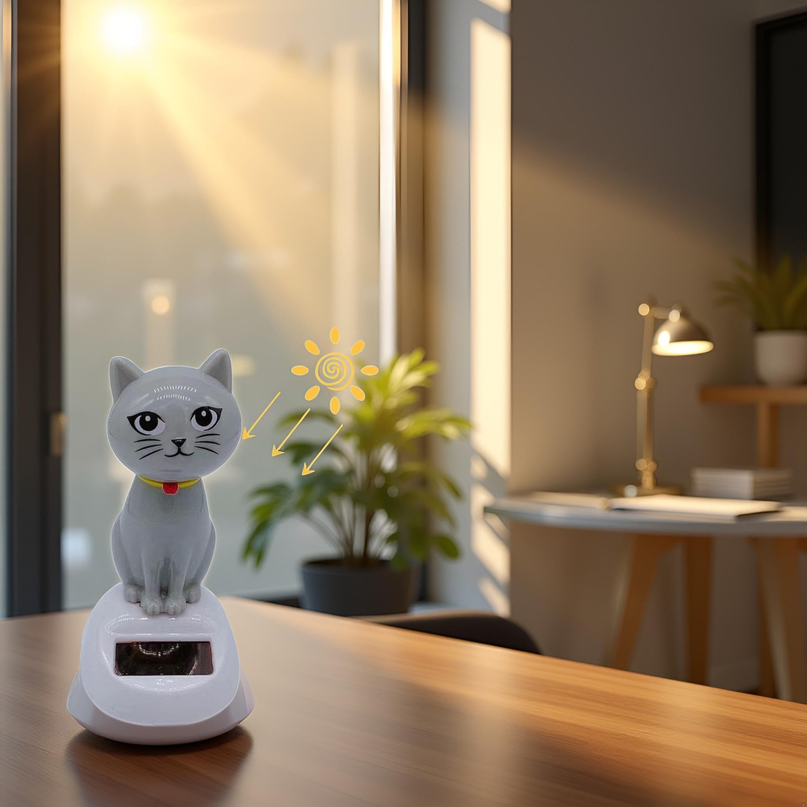 Gray Solar Powered Dancing Cat Doll Figure – Swinging 4 inches tall,