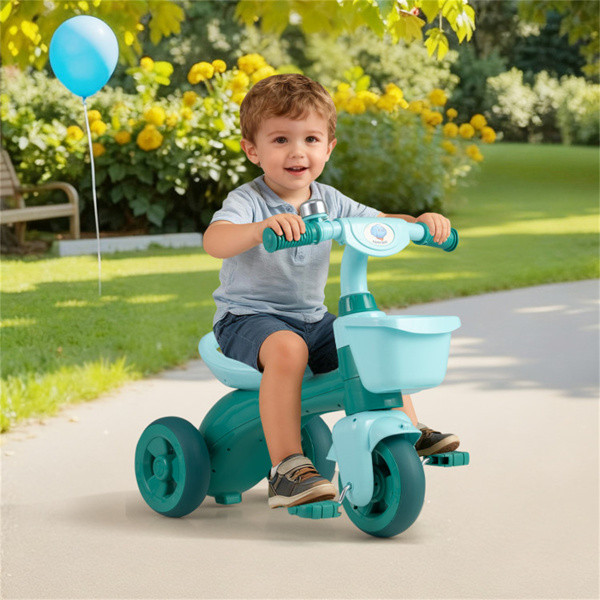 Kids Tricycle Ride With Storage Basket Bell Anti-Slip Pedal Stable 3-5 Years Old