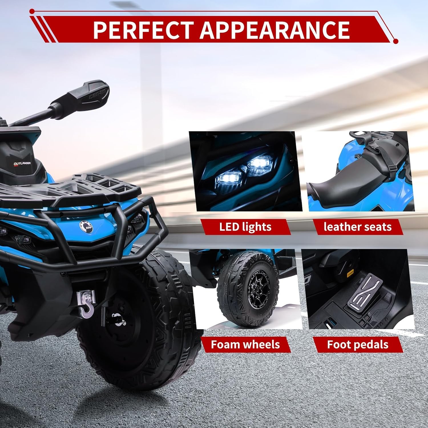24V Electric ATV Ride On Toy Car for Kids 4-Wheel Quad w/ 3 Speeds LED