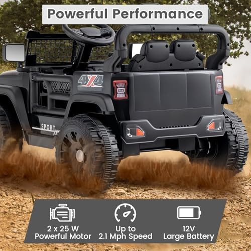 12V Ride On Truck, Battery Powered Electric Vehicle for Kids with Remote Black