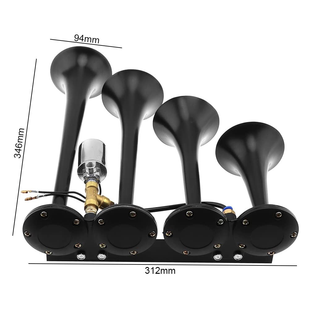12V / 24V Truck Train Air Horn, 185dB Super Loud Four Trumpet Air Horn for Ca…