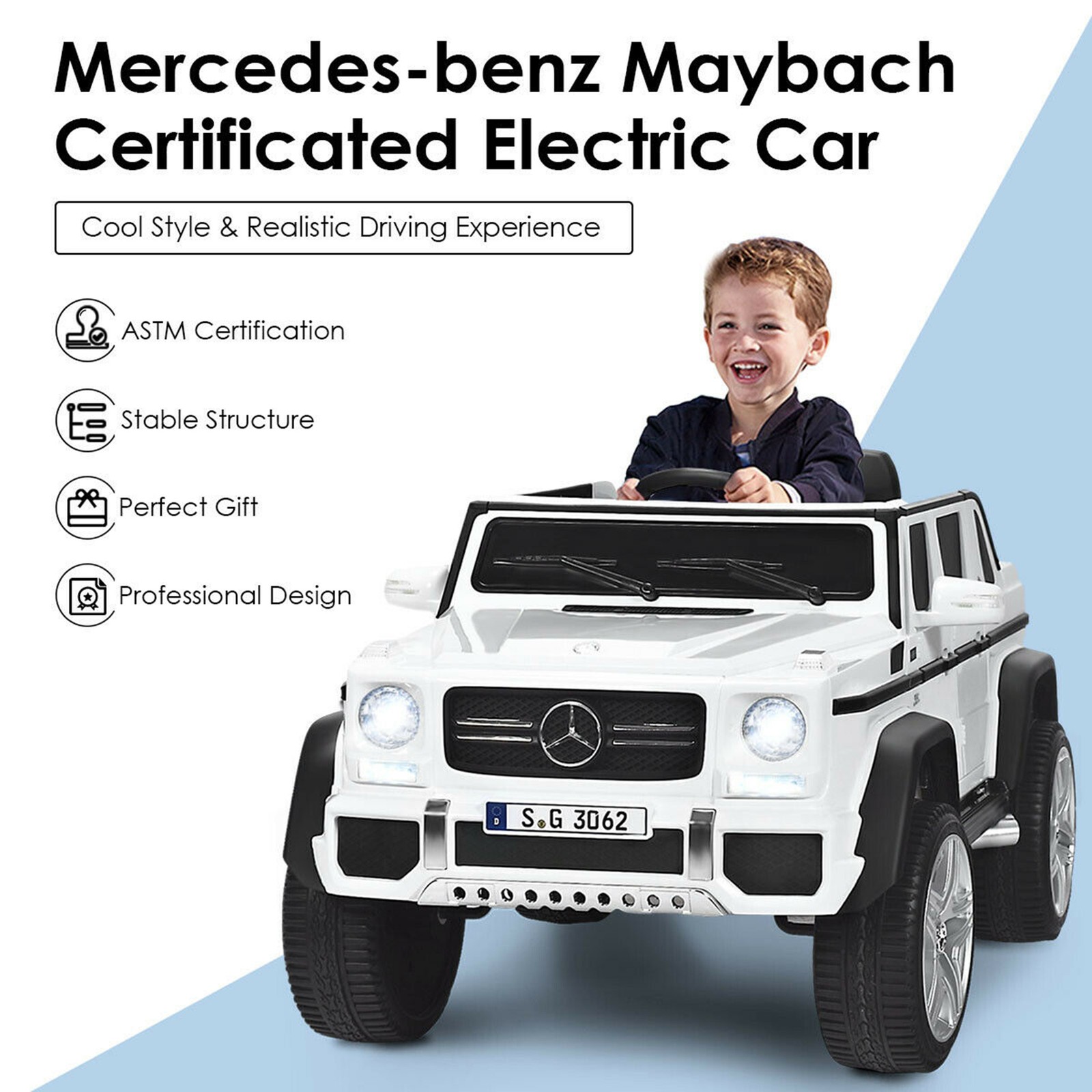 12V Licensed Mercedes-Benz Kids Ride On Car RC Motorized Vehicles w/ Trunk White