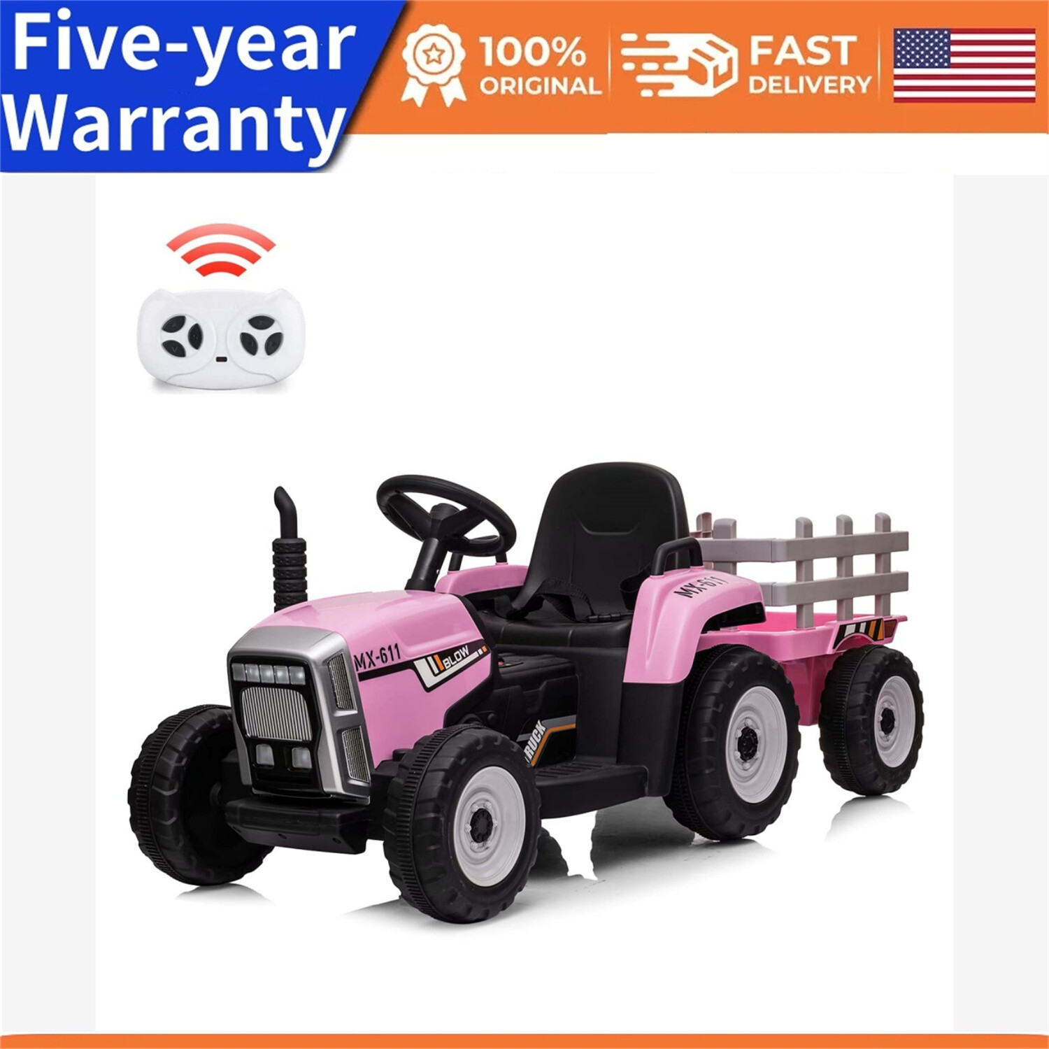 🍒Kids Ride On Tractor 12V Battery Powered Electric Tractor with Trailer Music 2