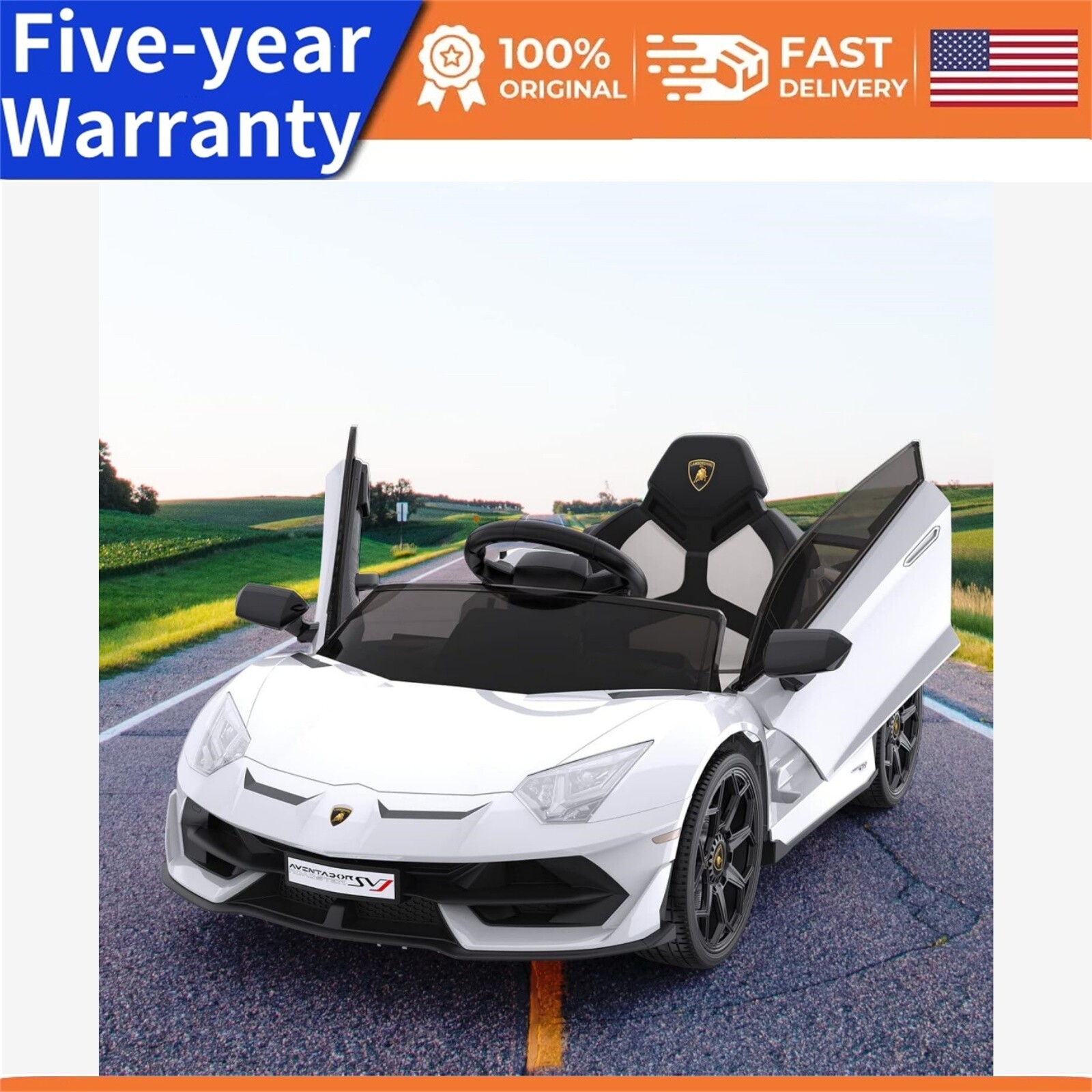 Ride On Toys for Kids 12V Battery Powered LED Headlights and Hydraulic Doors