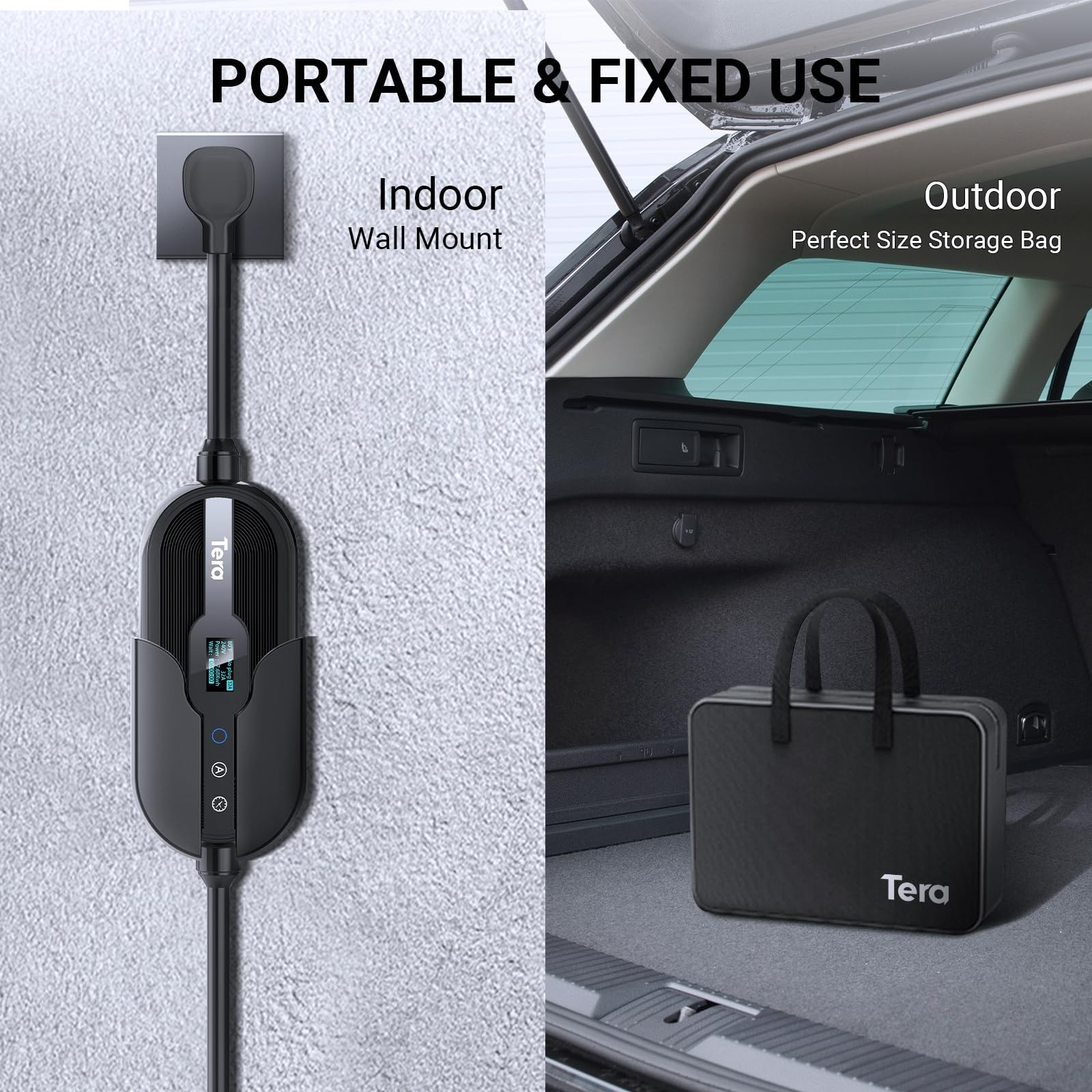 Tera Electric Vehicle Charger for Tesla: Level 1 & 2 J1772 32A 8A 110V 240V E…