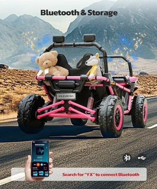24V Ride on Car for Kids, 2 Seater XL 20″ Seat Ride on Toy, 10AH 4WD Pink