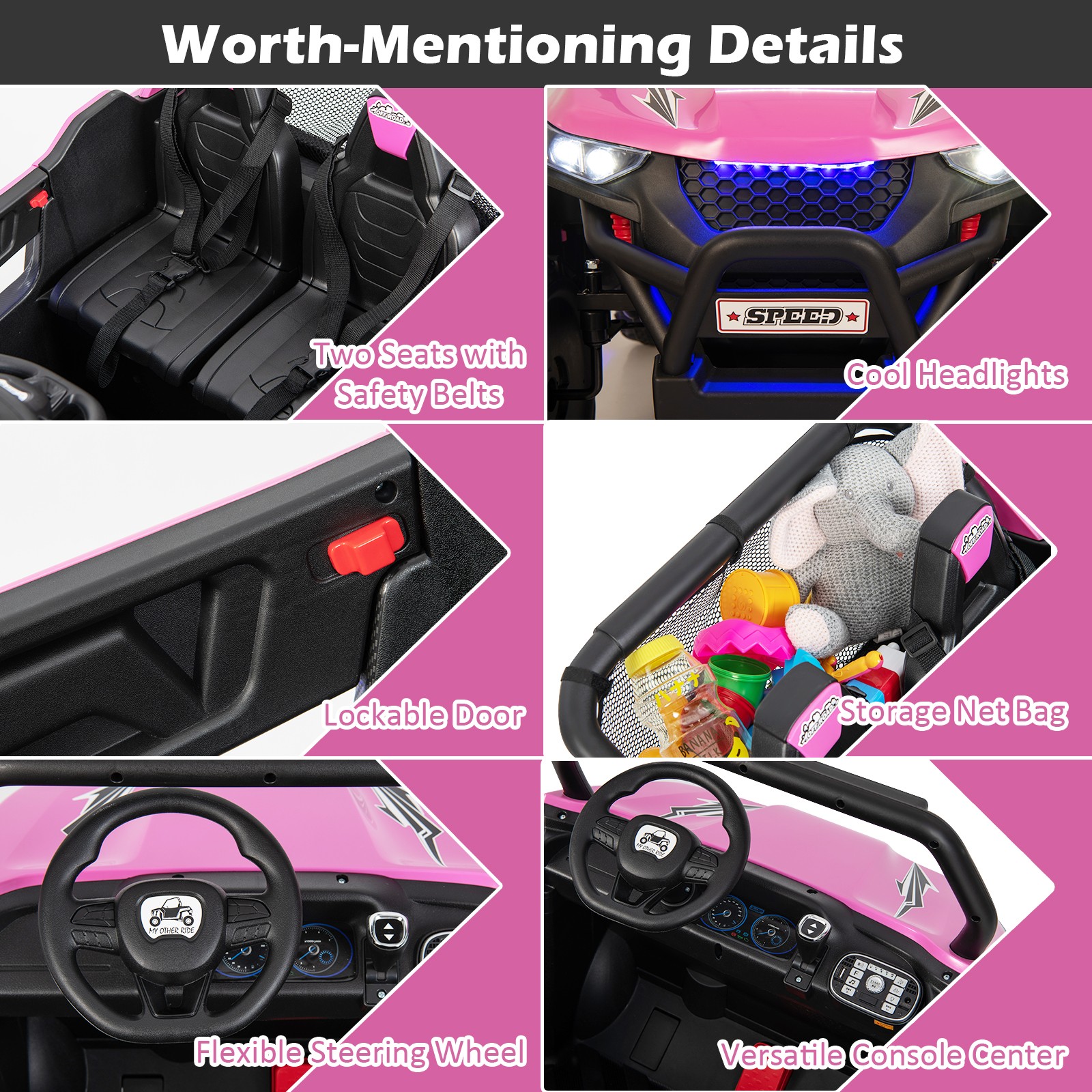 12V 2-Seater Kids Ride On UTV RC Electric Vehicle Suspension w/ Lights & Music