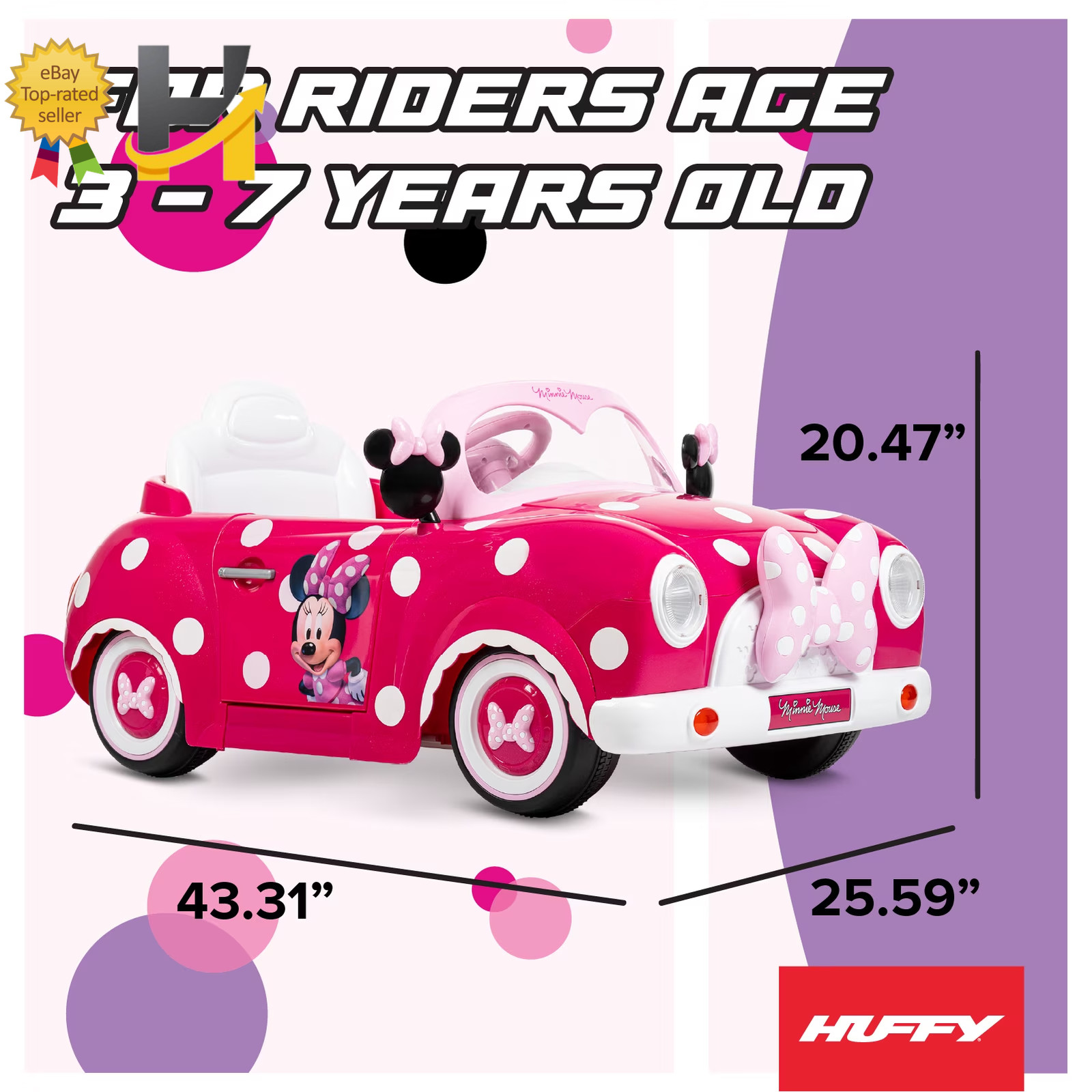 Disney Minnie Mouse Convertible Ride On Car 6 Volt Electric Toy For Kids Age 3+