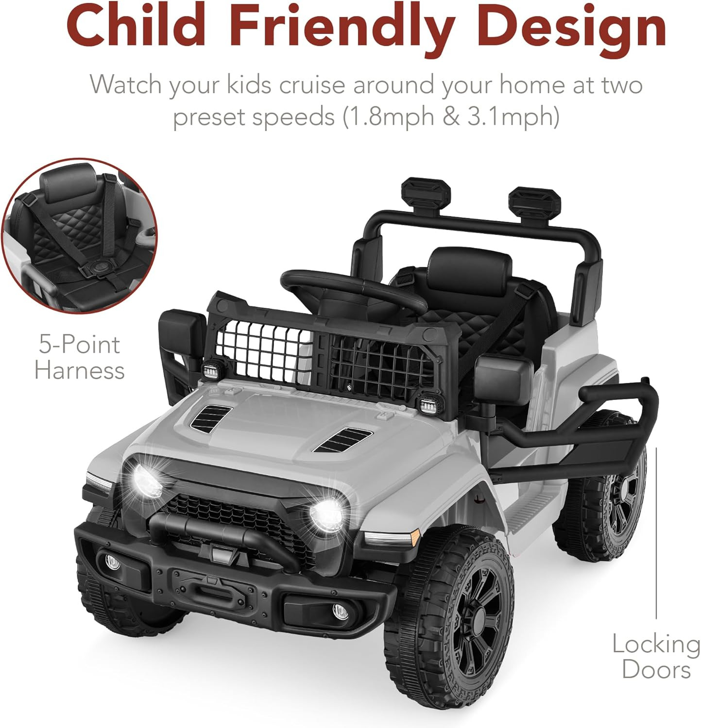 Light Gray 6V Kids Electric Mini Truck with Remote Control & LED Lights