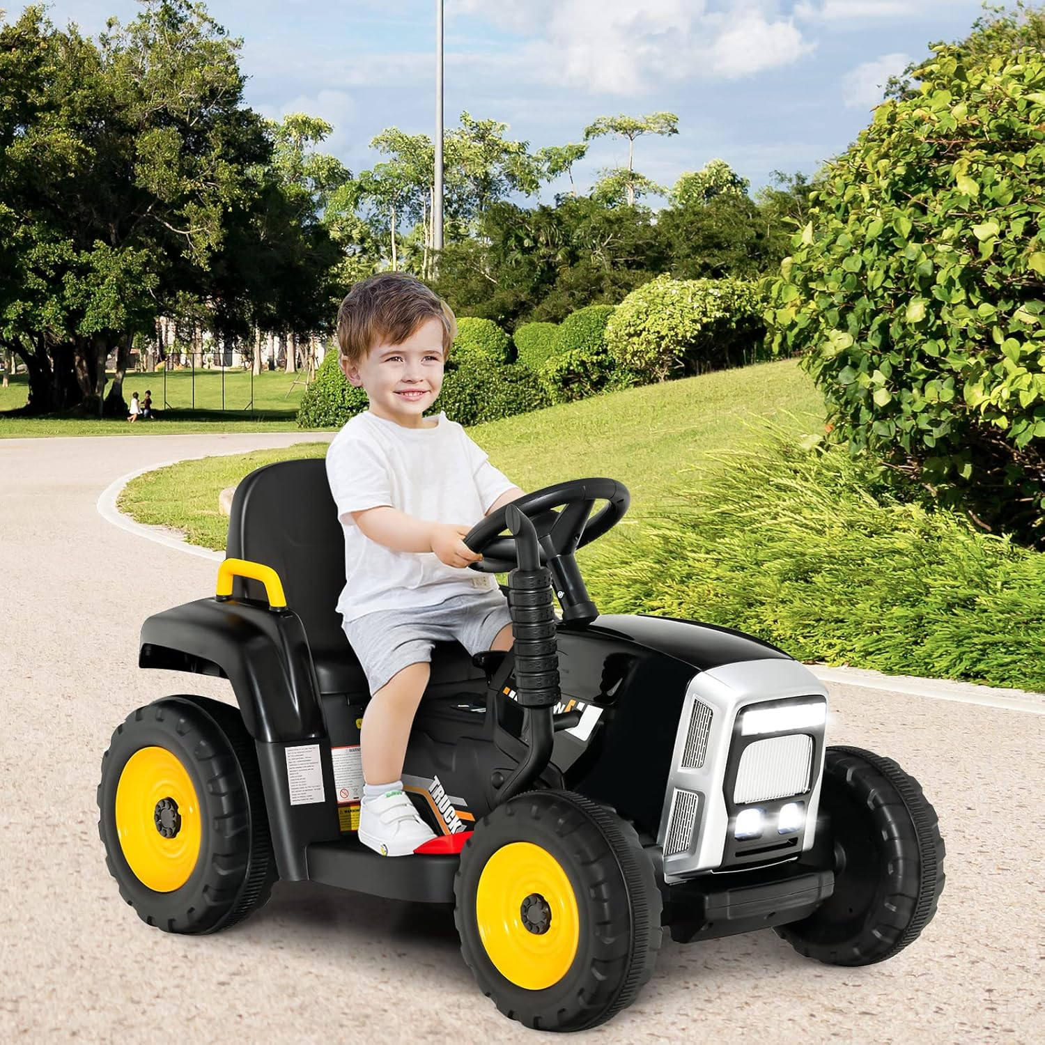 Ride on Tractor with Trailer, 12V Electric Vehicle for Kids, 3-Gear-Shift Ground