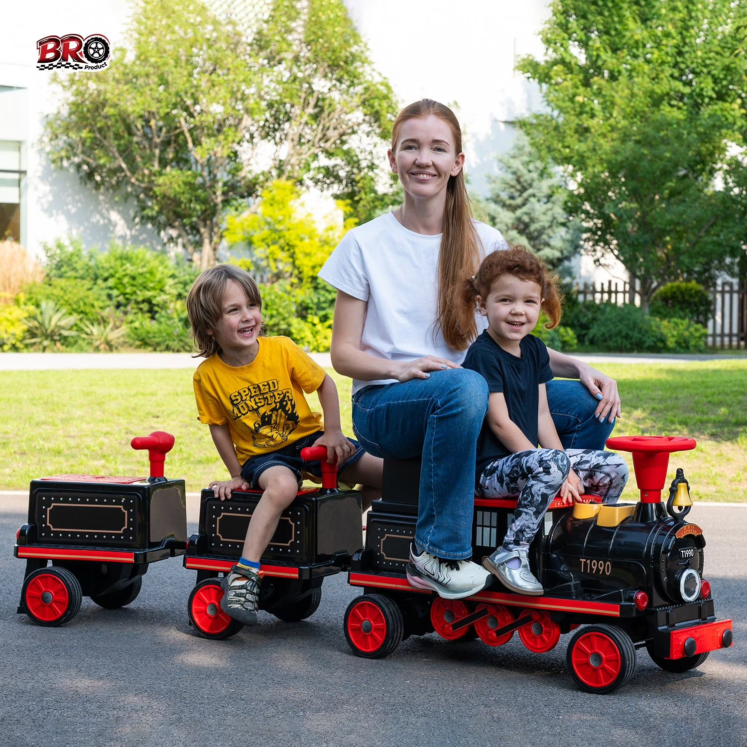 12V Kids Train Ride-On 4 Seats 4 Motors MP3 Player Whistle Headlight Carriages