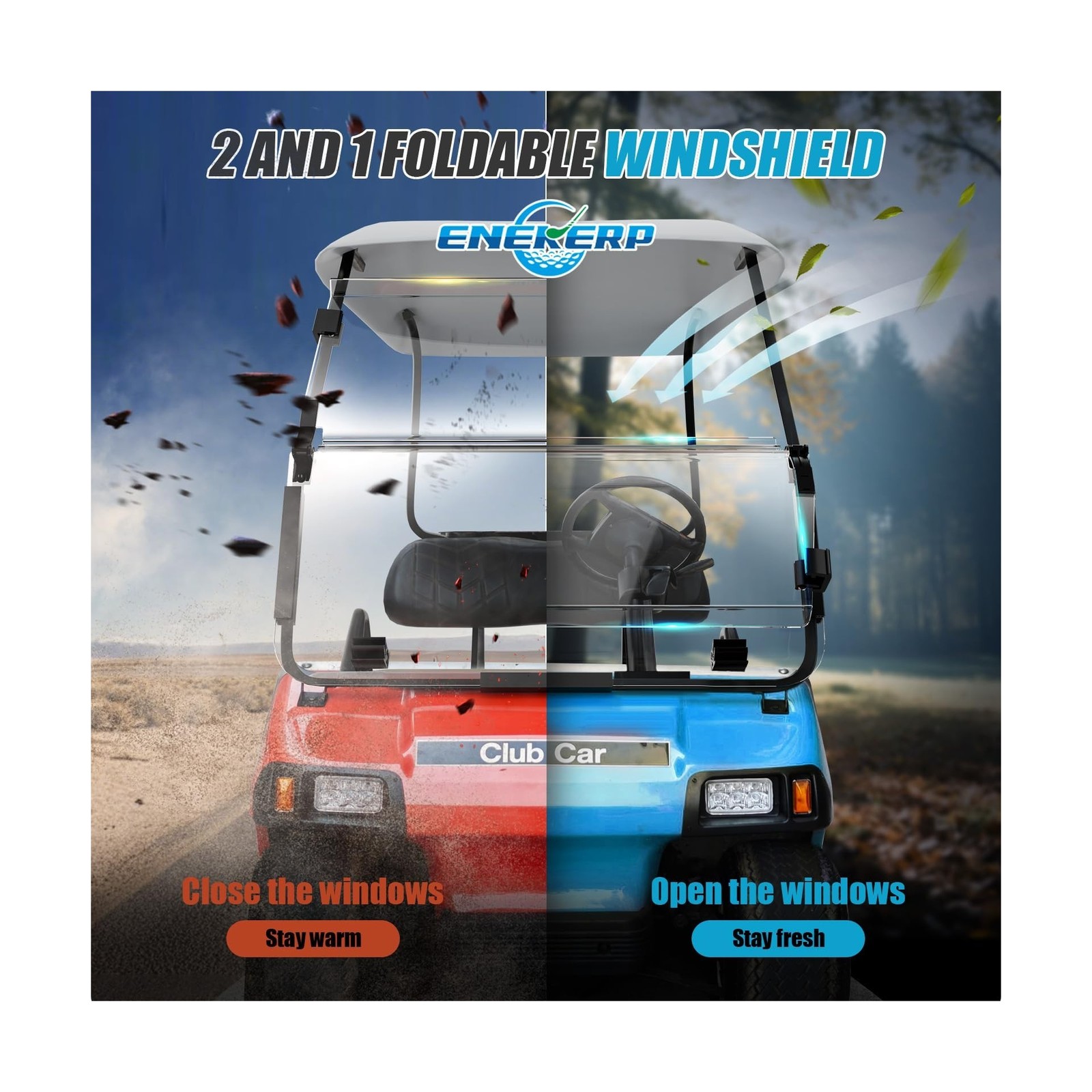 Golf Cart Windshield for Club Car DS 2000-Up Gas and Electric, Fit Tapered Fr…