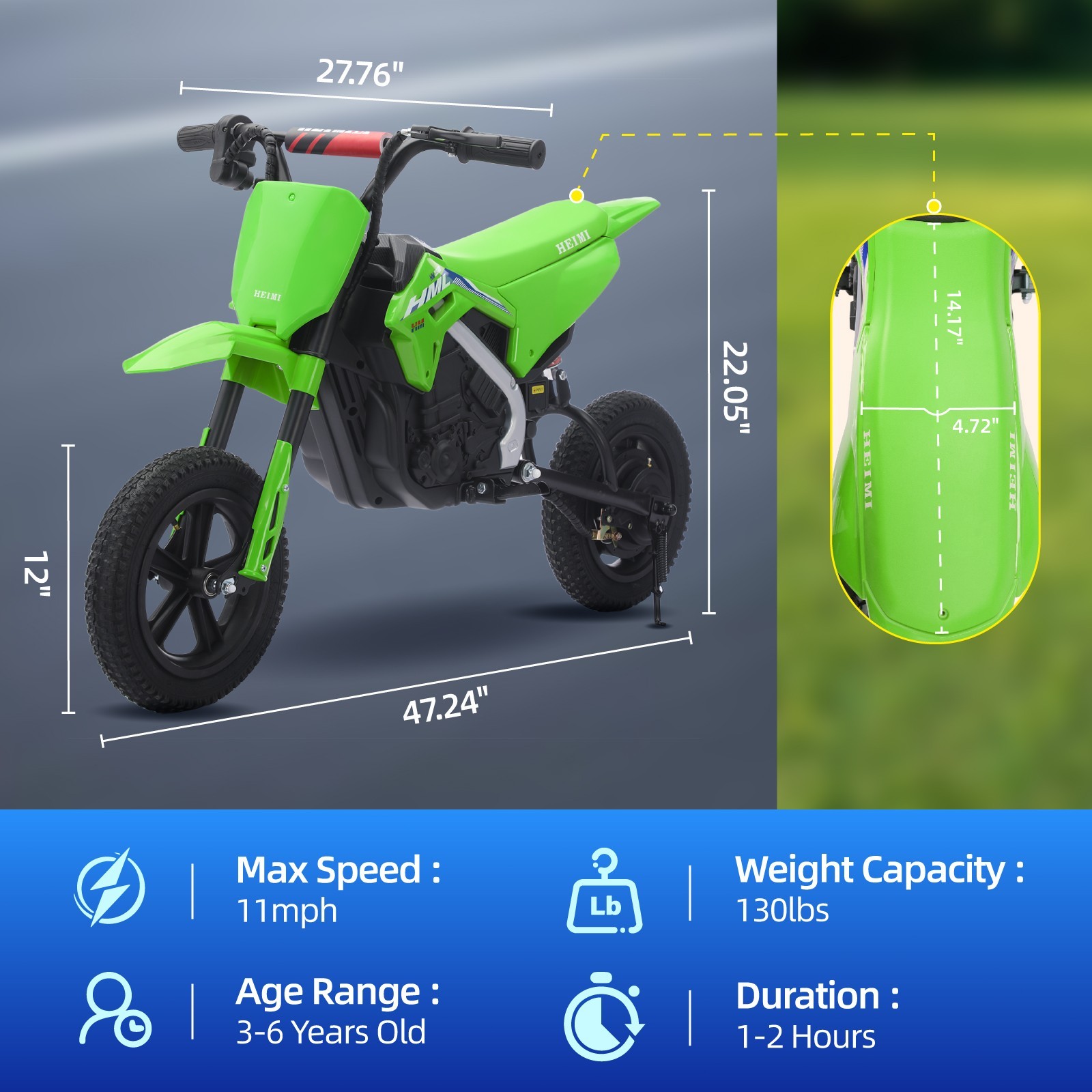 24V Kids Electric Dirt Bike Battery Motorcycle 12mph Pneumatic Tires+Drum Brakes