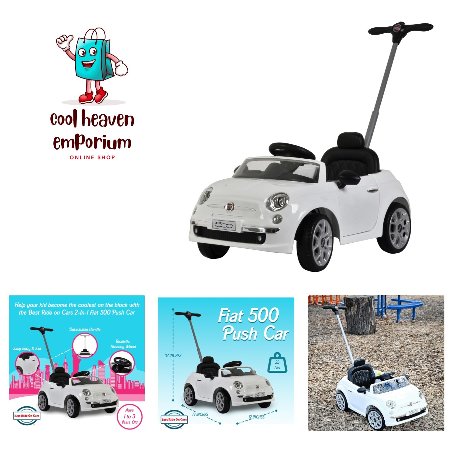 Fiat 500 Ride On Push Toy Baby Car Stroller for Toddlers 1 to 3 Old with Mus…