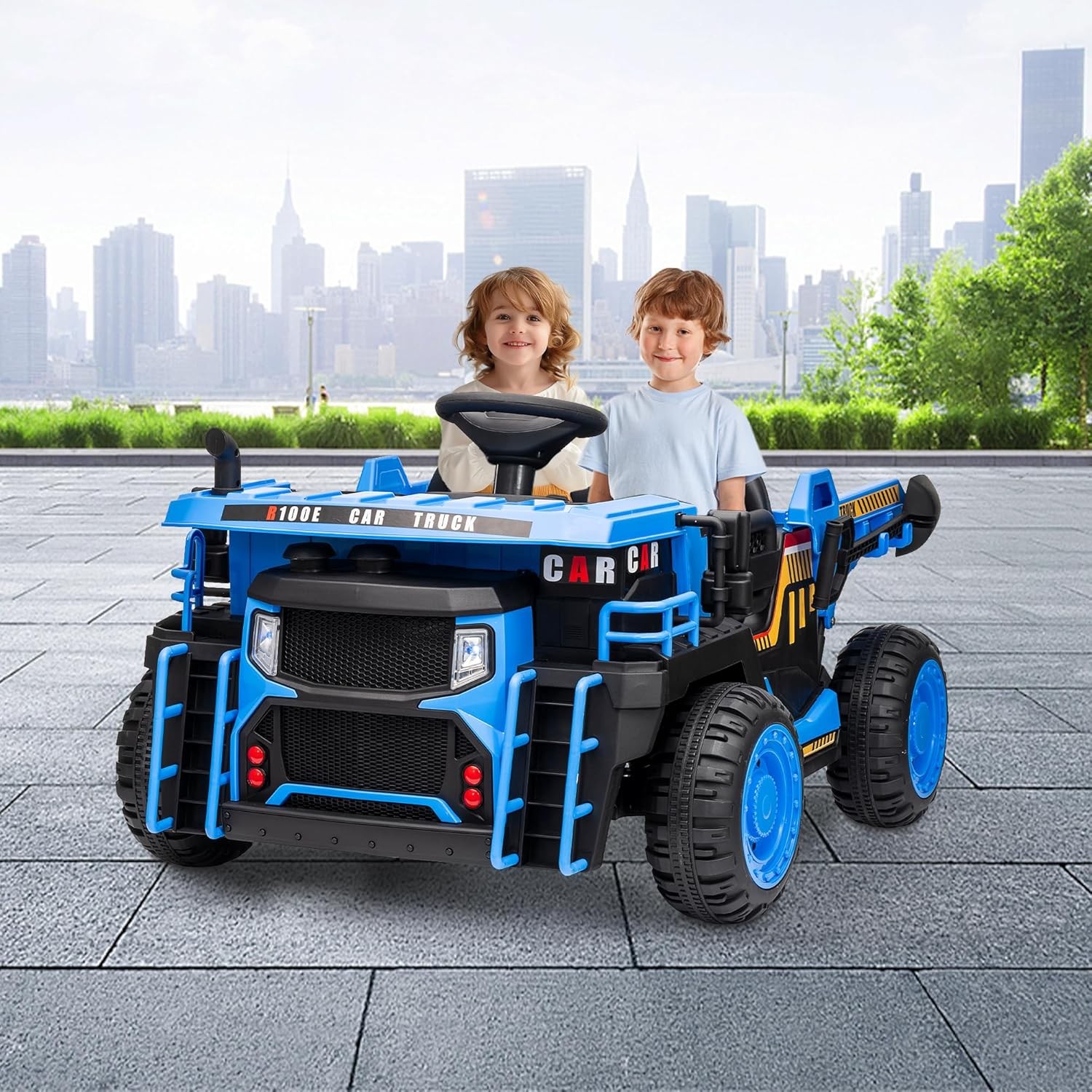 GARVEE 2-Seater 24V Ride-On Dump Truck w/ Remote Control, Lights, Music,Dump Bed