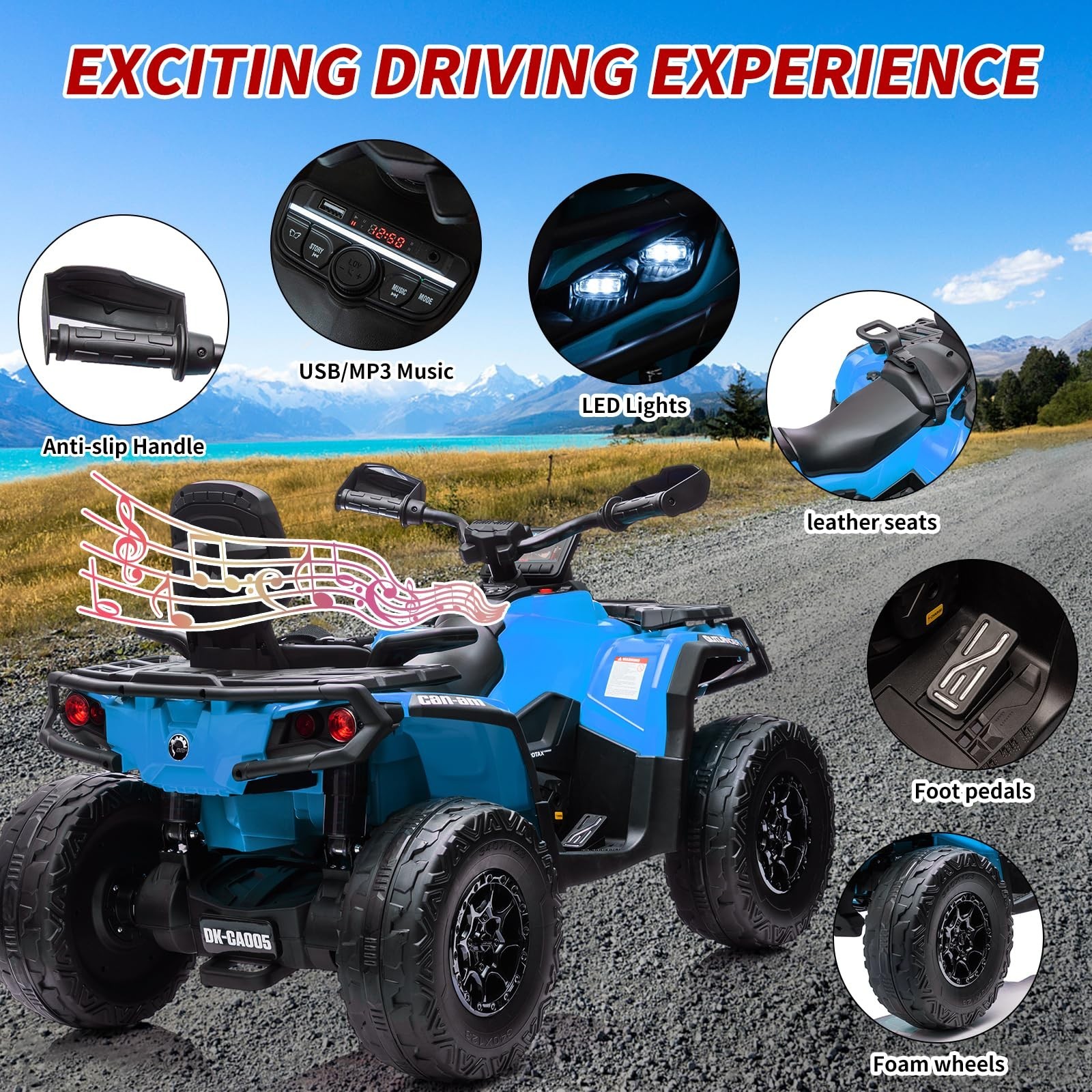 24V Kids Ride On Car Electric ATV Toy Car 2 Seaters LED Light For Christmas Gift