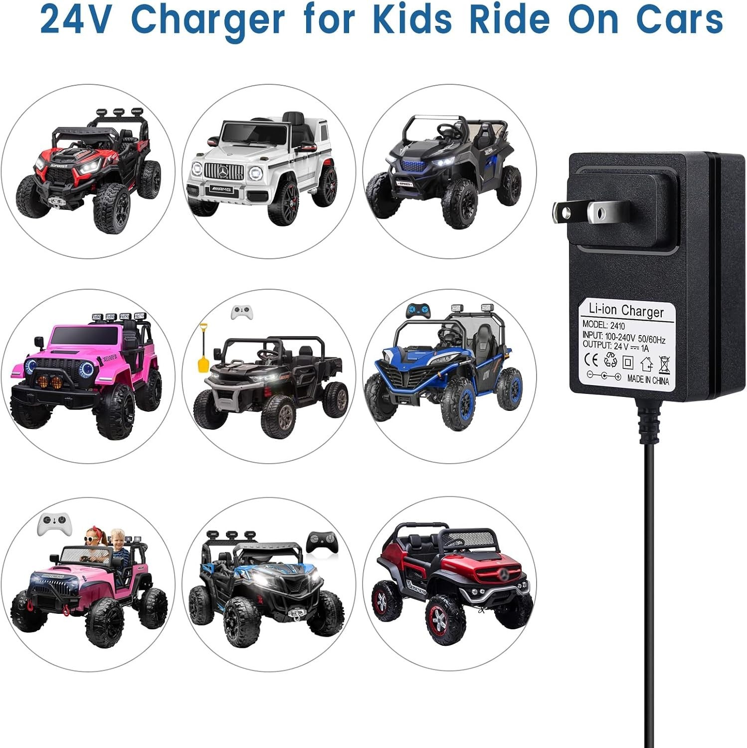 24V Battery Charger for Kids Ride On Car Toys, 24 Volt Power Adapter Black