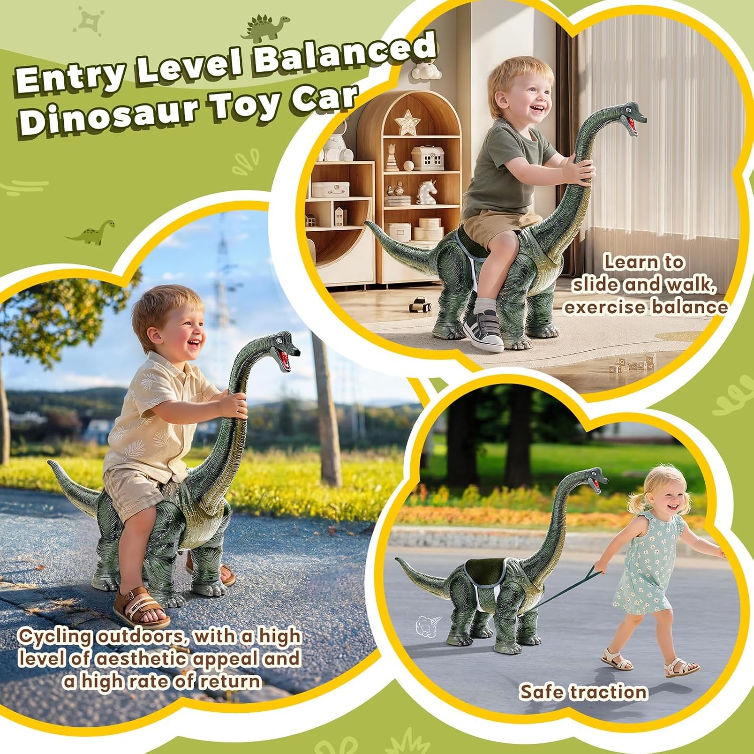 Twinkoo Realistic Brachiosaurus Stroller – Dinosaur Ride Toy Car for Kids