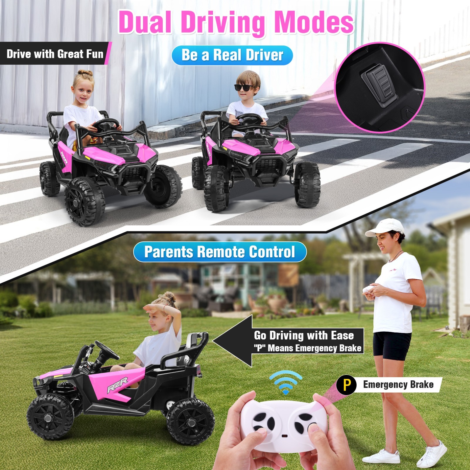24V Kids Electric Car Ride on UTV Battery Power Wheels w/Remote Control & Music