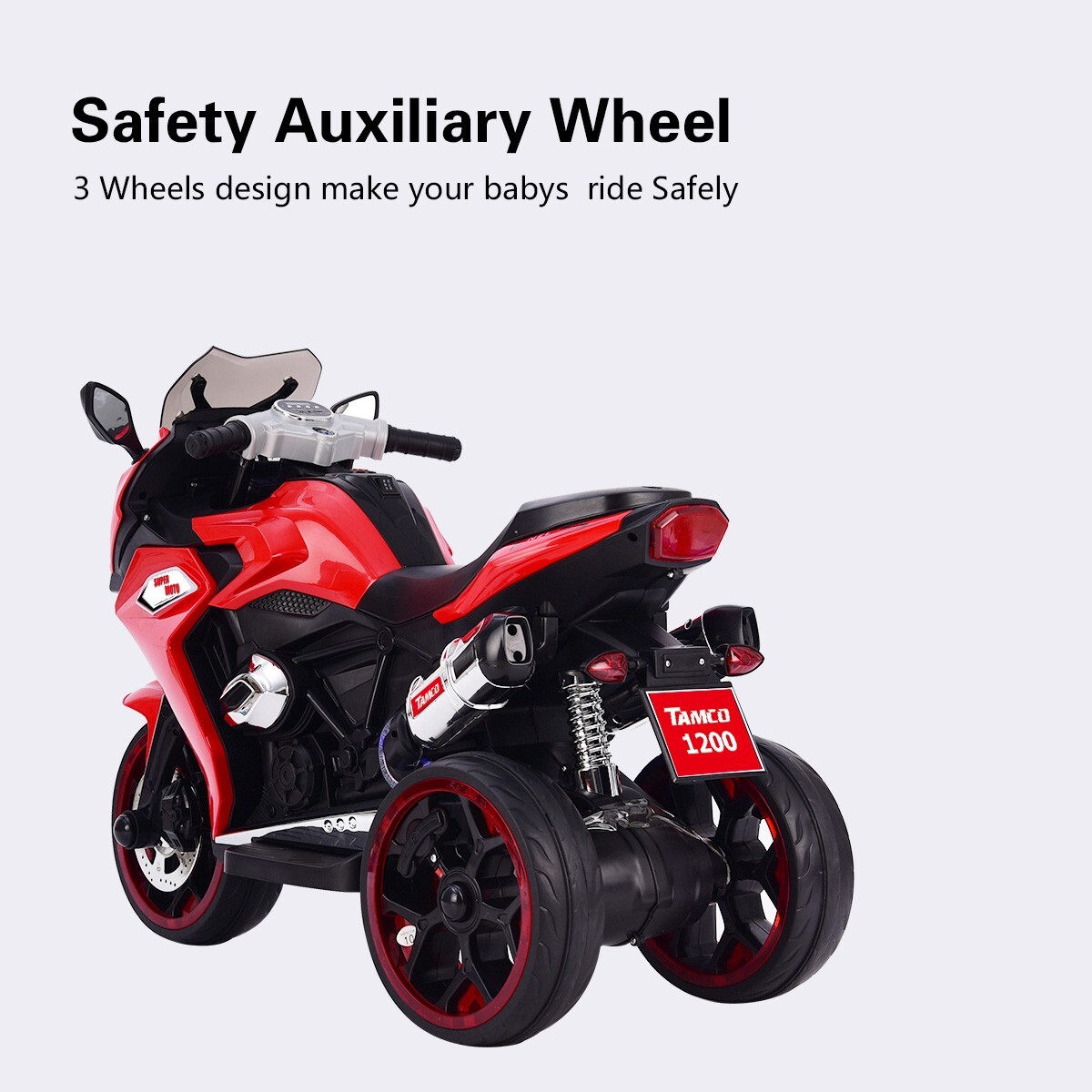 12V Kids Electric Motorcycle 3-5KM/H 3-6 Years Old (43-55 in),Red