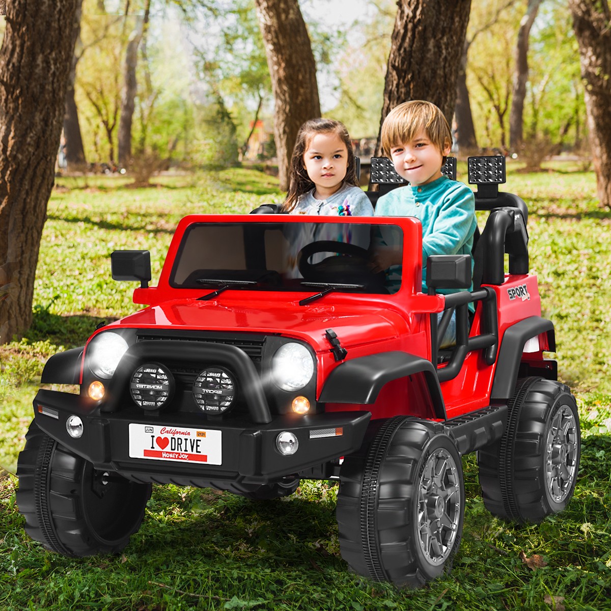 HoneyJoy 12V Kids Ride On Car 2 Seater Truck RC Electric Vehicle w/Storage Red