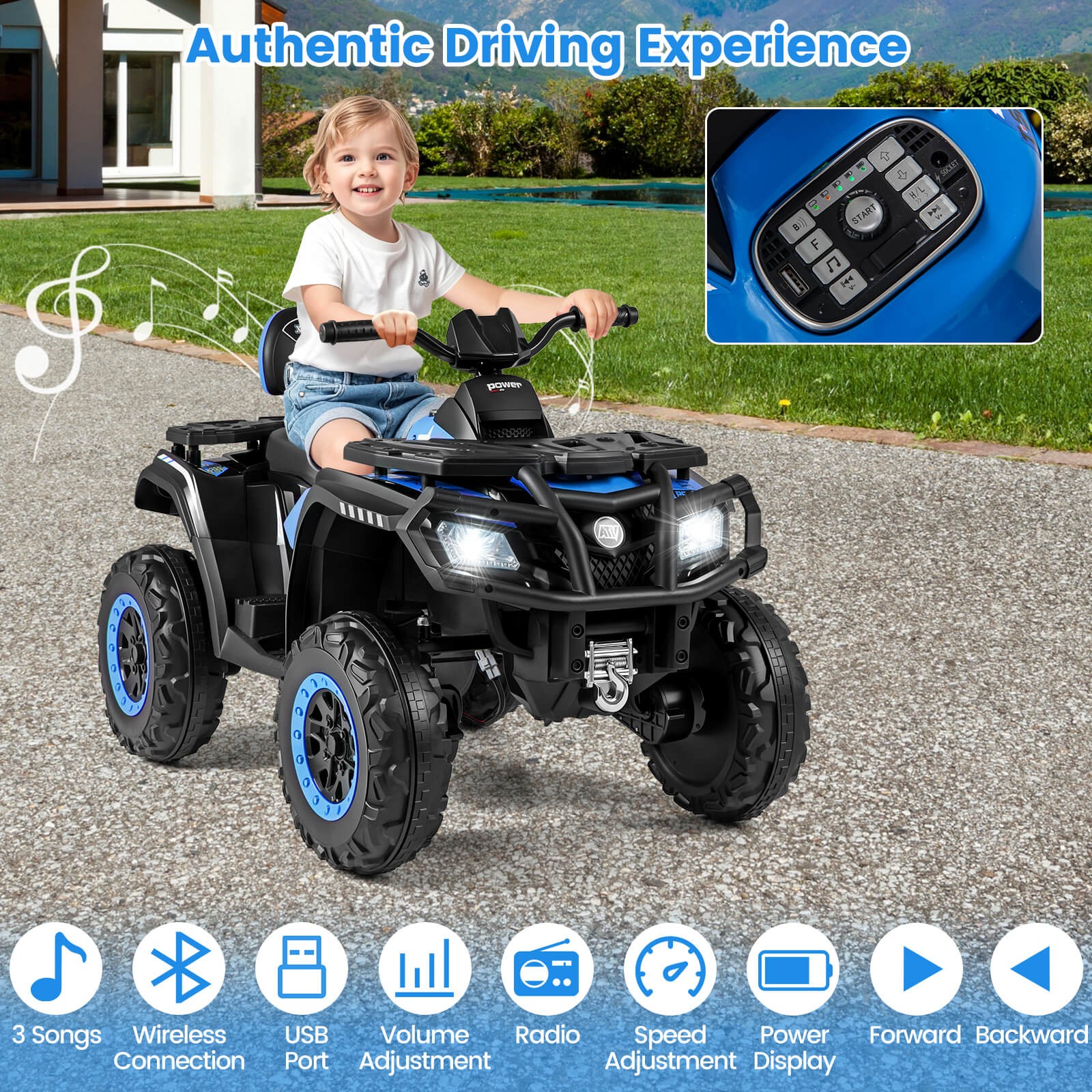 24V 2-Seater 4-Wheeler Quad Electric Vehicle w/ 4 Motors, Soft Start LED Lights