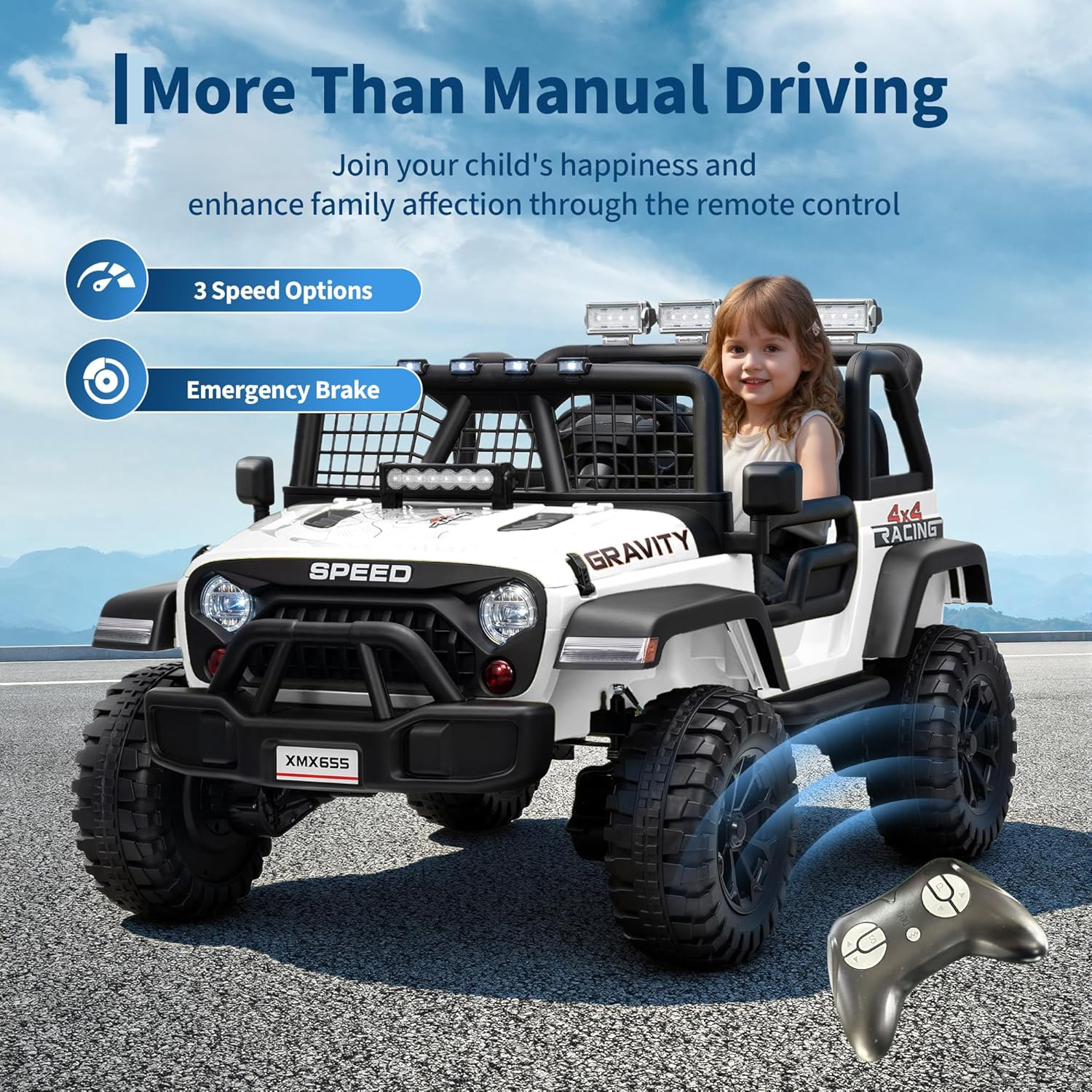 24V 2 Seater Kids Electric Truck with Parent Remote Control, 4WD Ride on Car for