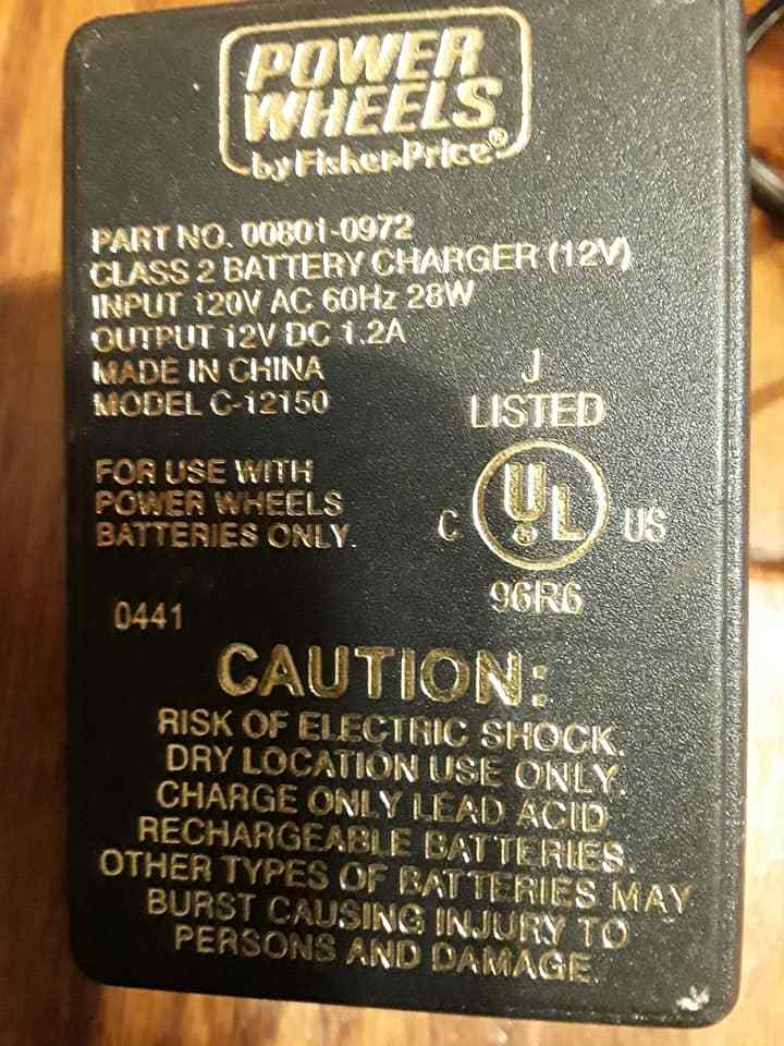 Power Wheels 12V dc 1.2A Class II Battery Charger Model C-1215O – No 00801-0972
