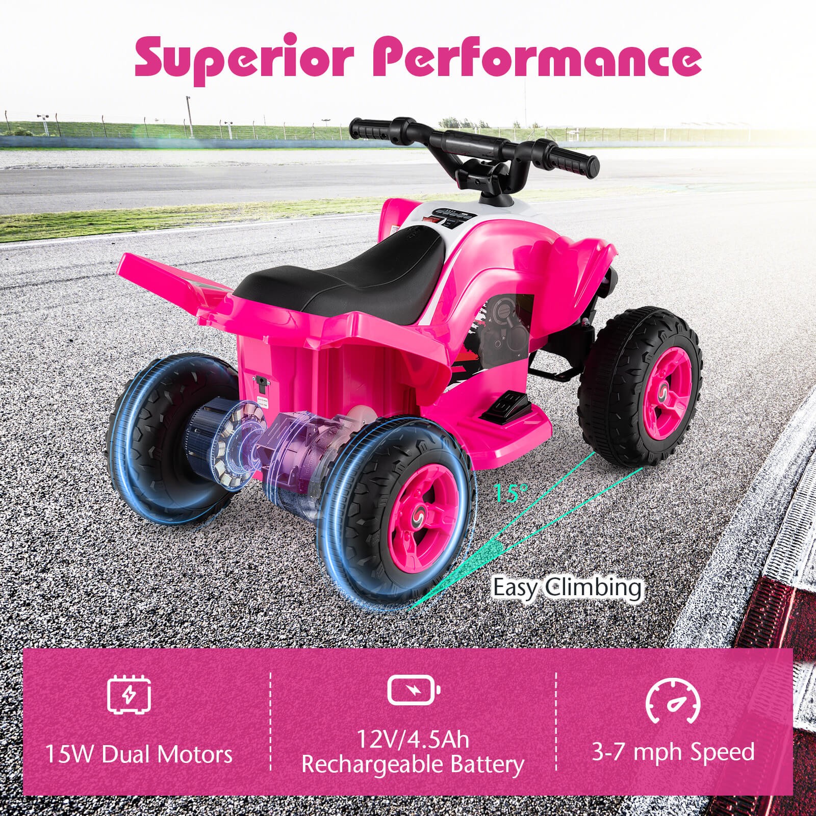 12V Quad 4 Wheeler Ride on Toy w/ Music, Light, USB Port, Wireless Connection