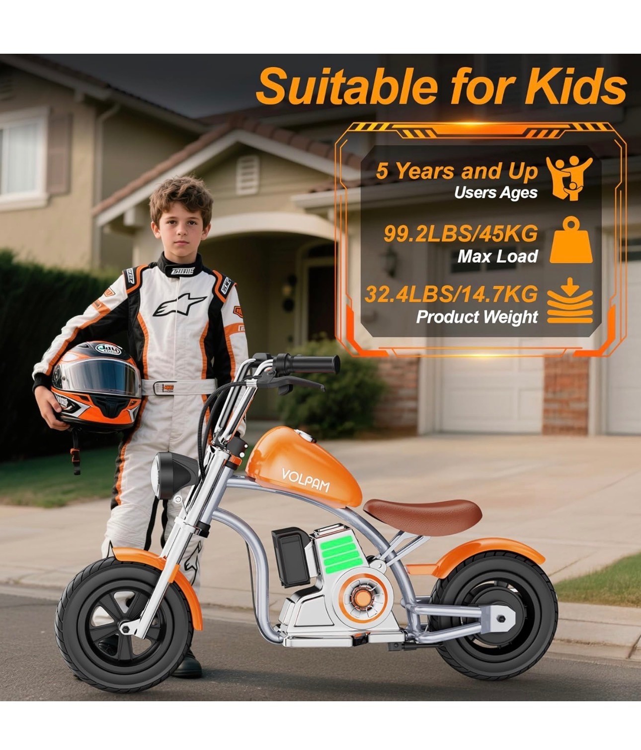 Kids Electric Dirt Bike 24V, LED Lights, Rear Brake, Leather Seat, Up to 10MPH