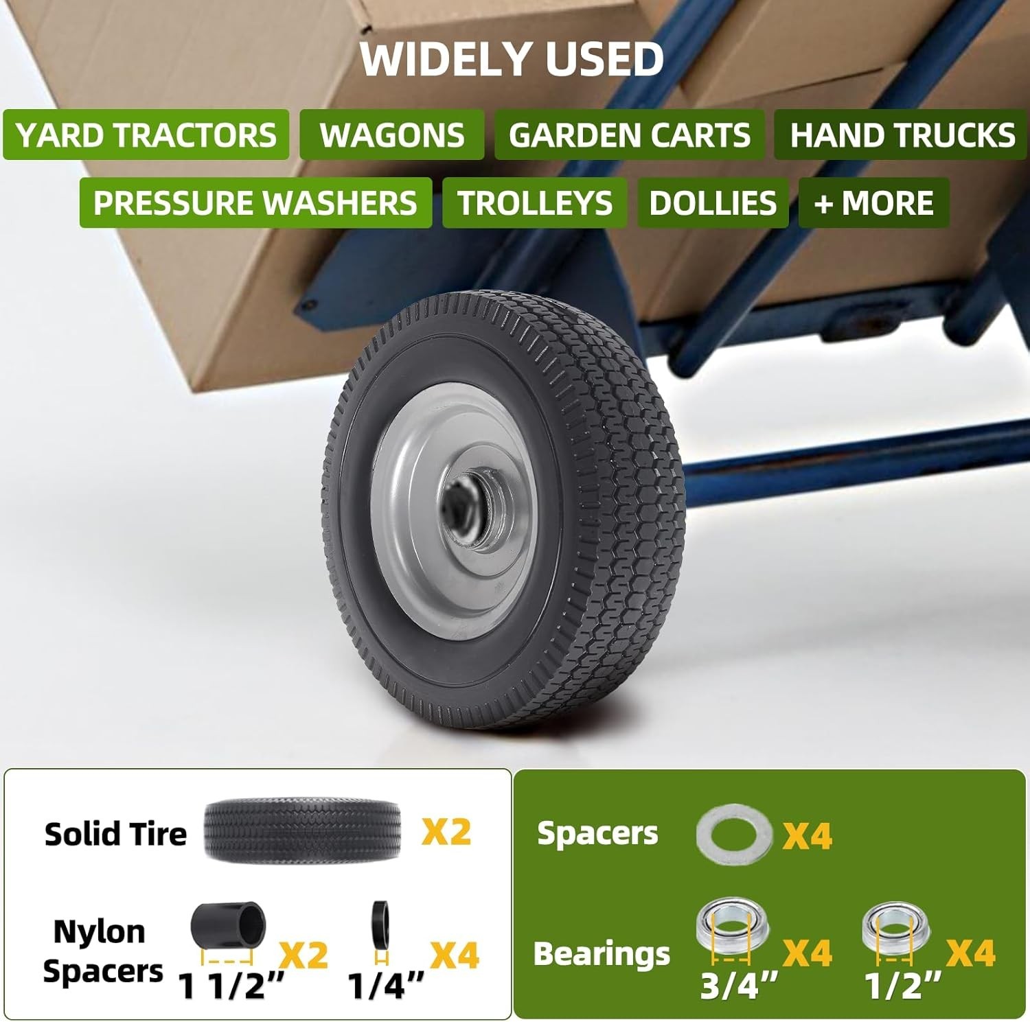 Heavy-Duty 10-Inch Solid Wheel & Tire Set – Flat-Free & Puncture Resistant