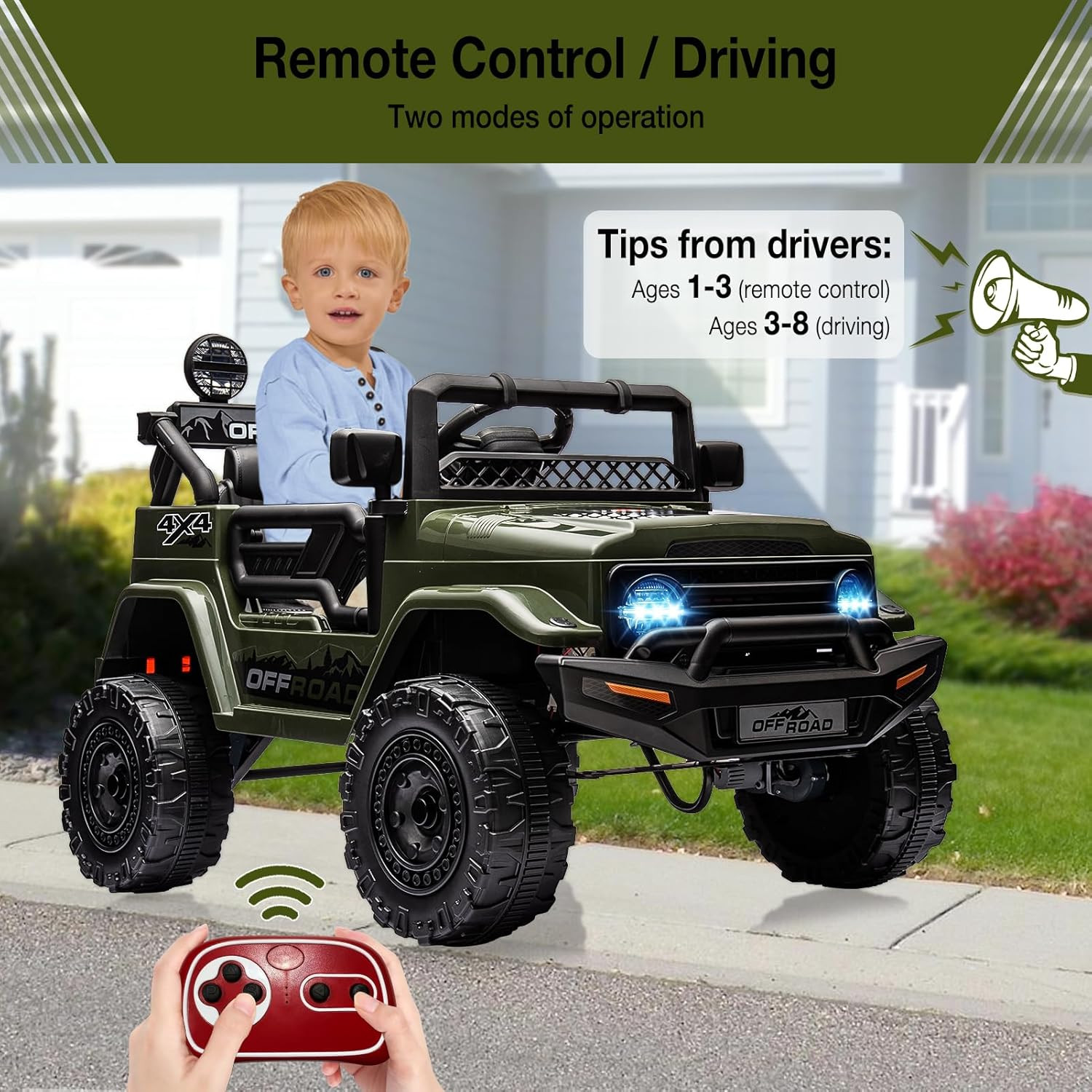 12V Electric Ride-On Truck for Kids – Remote Control Car with Spring Suspension,