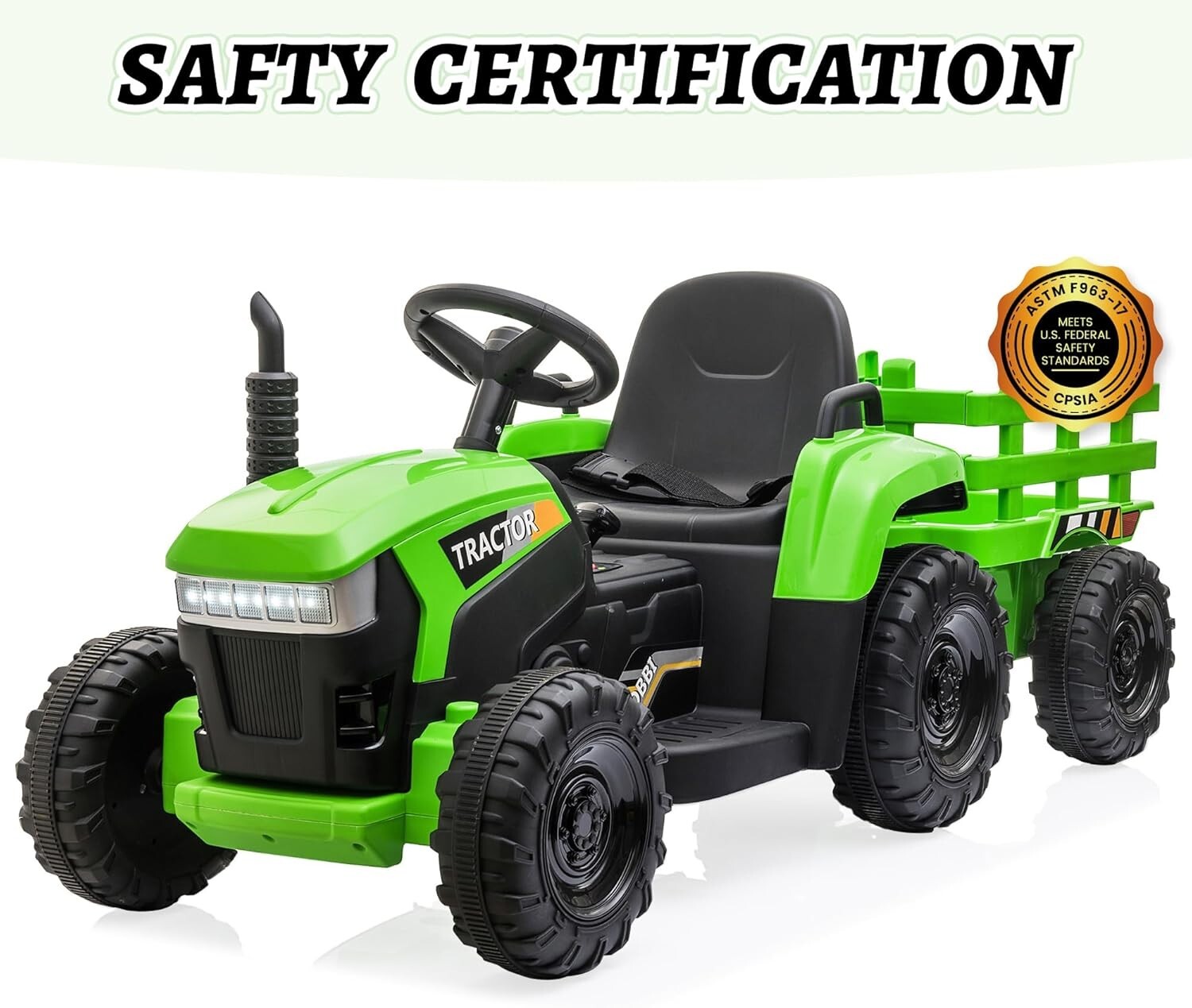 TOBBI 12V Kids Ride On Tractor Battery-Powered Toy with Trailer for Toddlers
