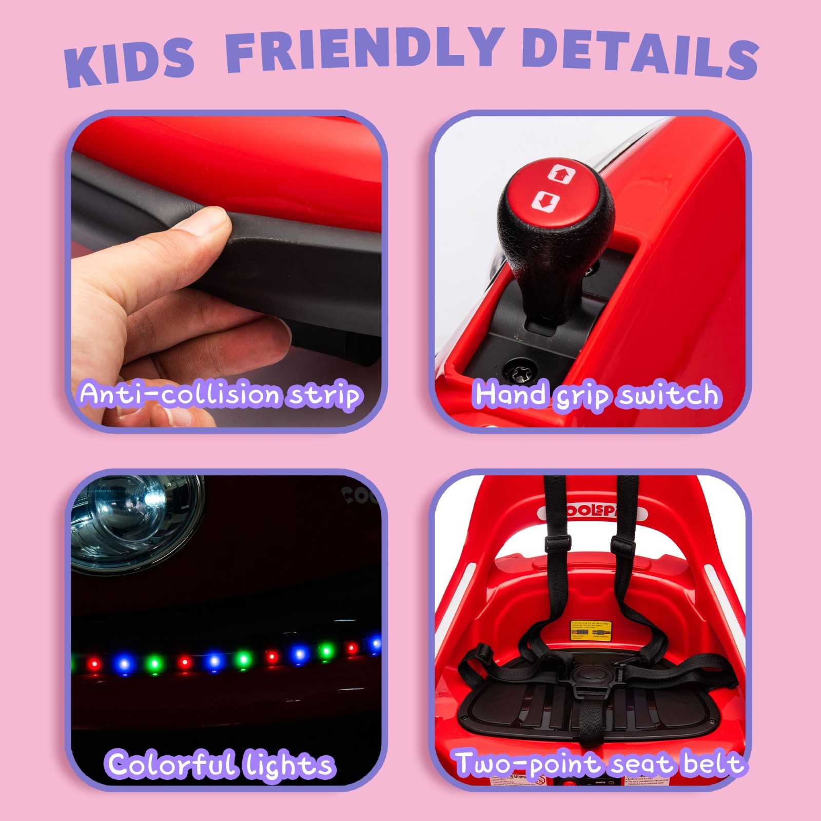 12V Kids Ride on Bumper Electric Car Toys w/Remote, LED, 360 Degree Spin,Red