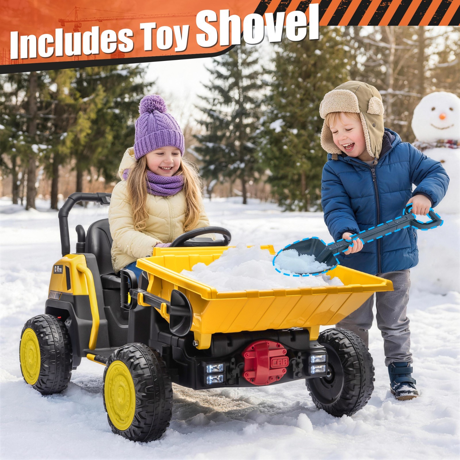 24V Kids Ride On Dump Truck, Remote Control, Metal Frame, Dump Bed & Shovel