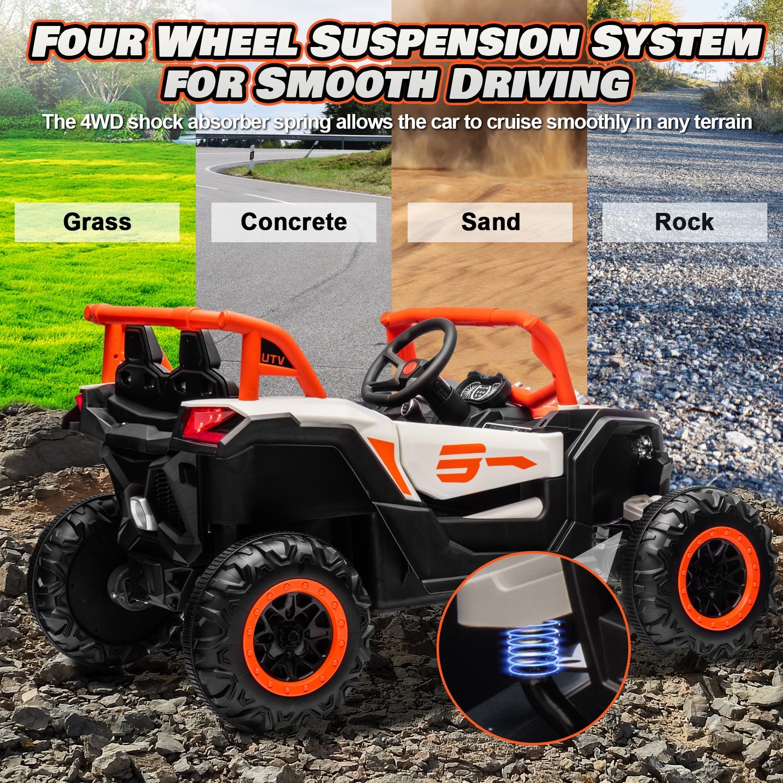 24V 4WD Kid 2-Seat UTV Ride On Toy LED Bluetooth Spring Suspension Birthday Gift