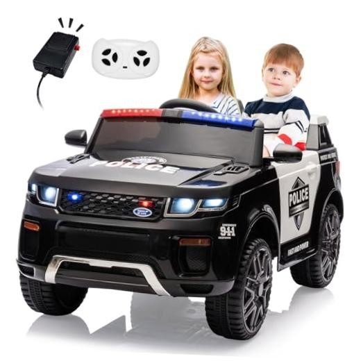 Black 12V Kids Ride-On Police Car with Remote Control – Electric Car for Kids