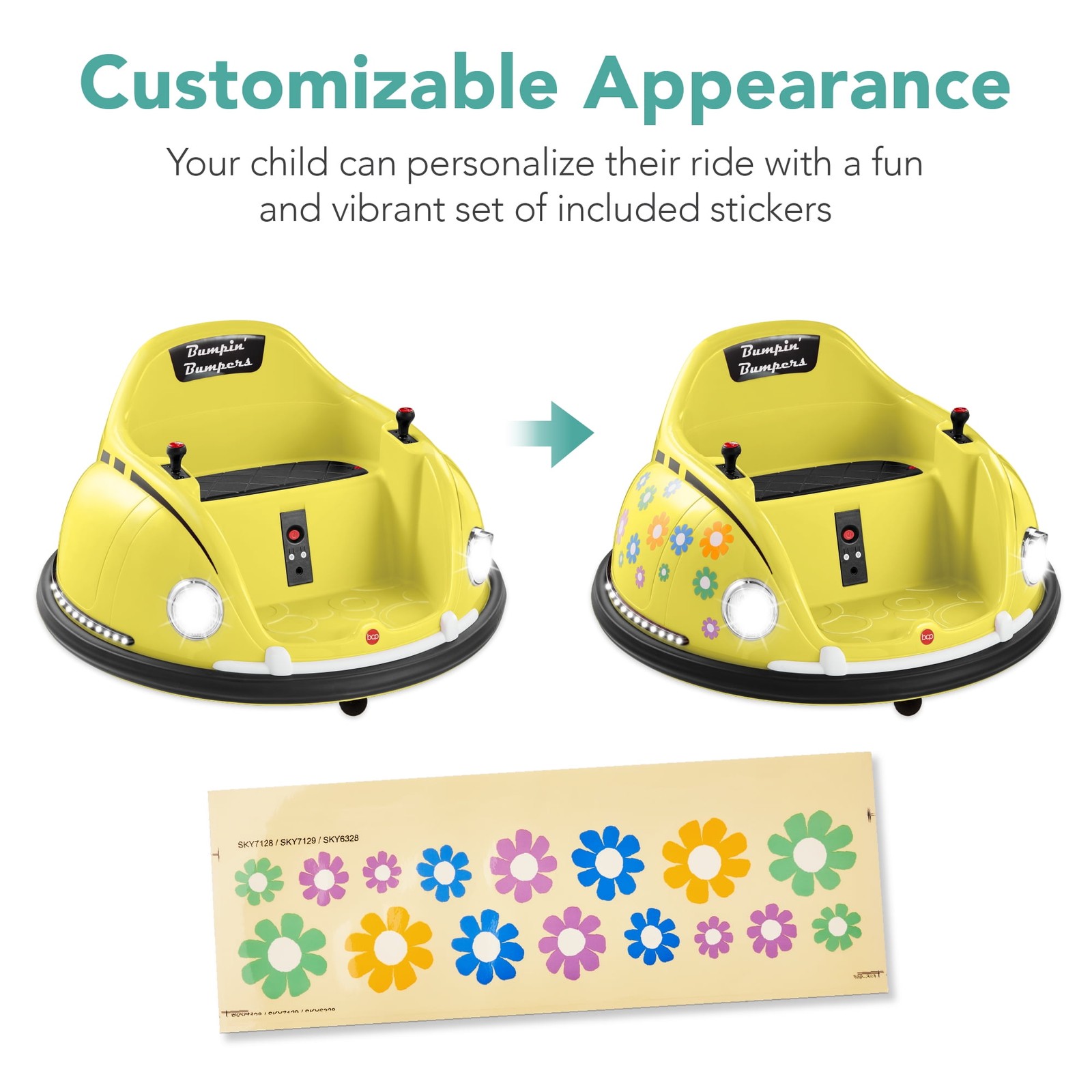 Yellow 6V Kids Ride On Bumper Car Remote 360 Spin Harness Lights