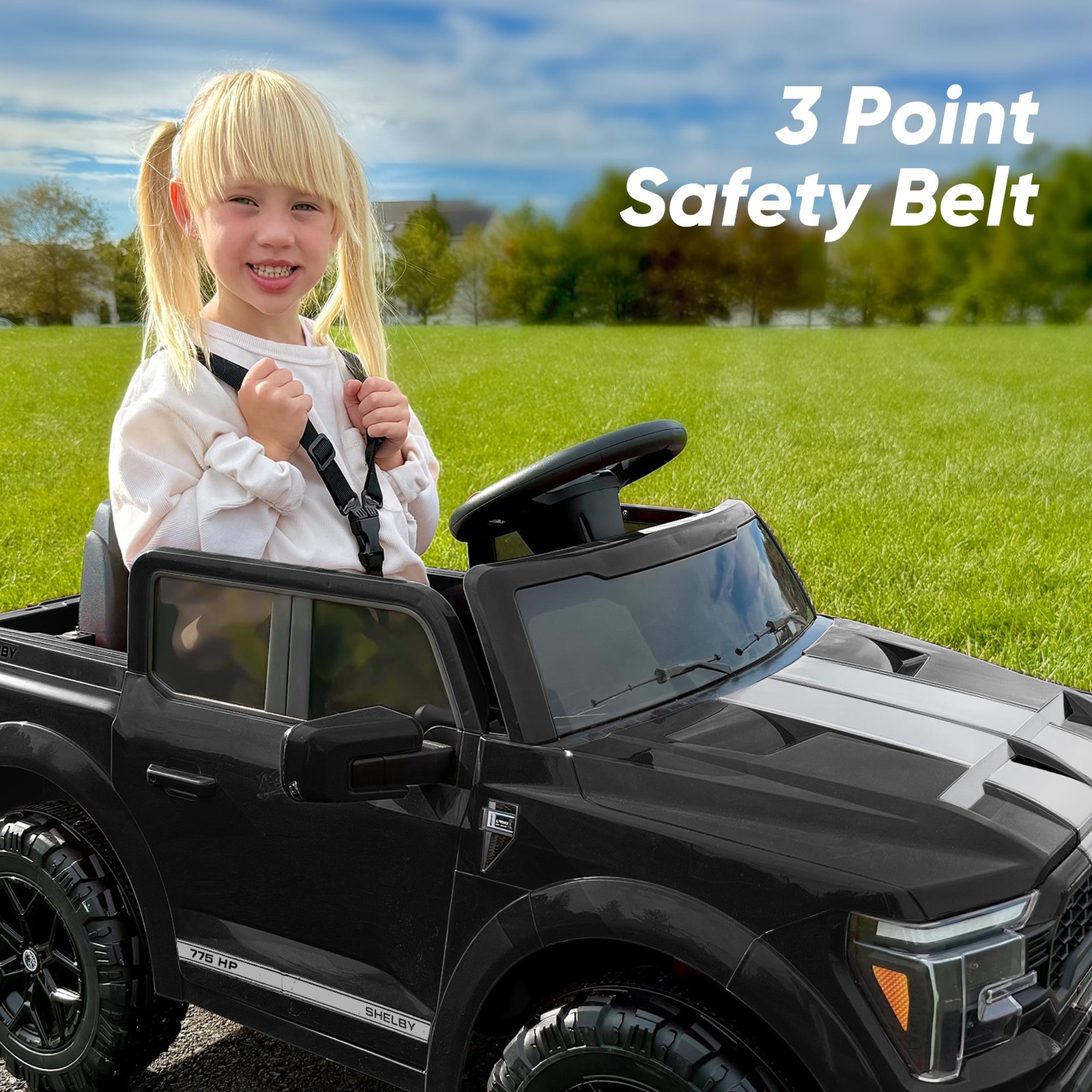 Licensed Ford-Shelby F-150 12V Kids Electric Ride-On Truck with Remote – Black