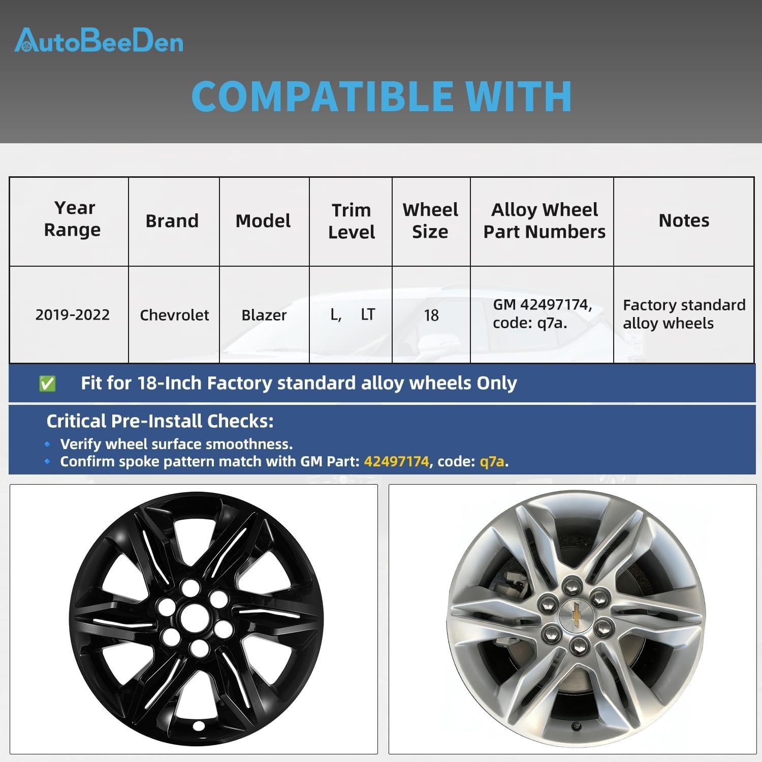 4-Pack 18 inch Wheel Skins Compatible with Chevrolet Chevy Blazer 2019 2020 2…