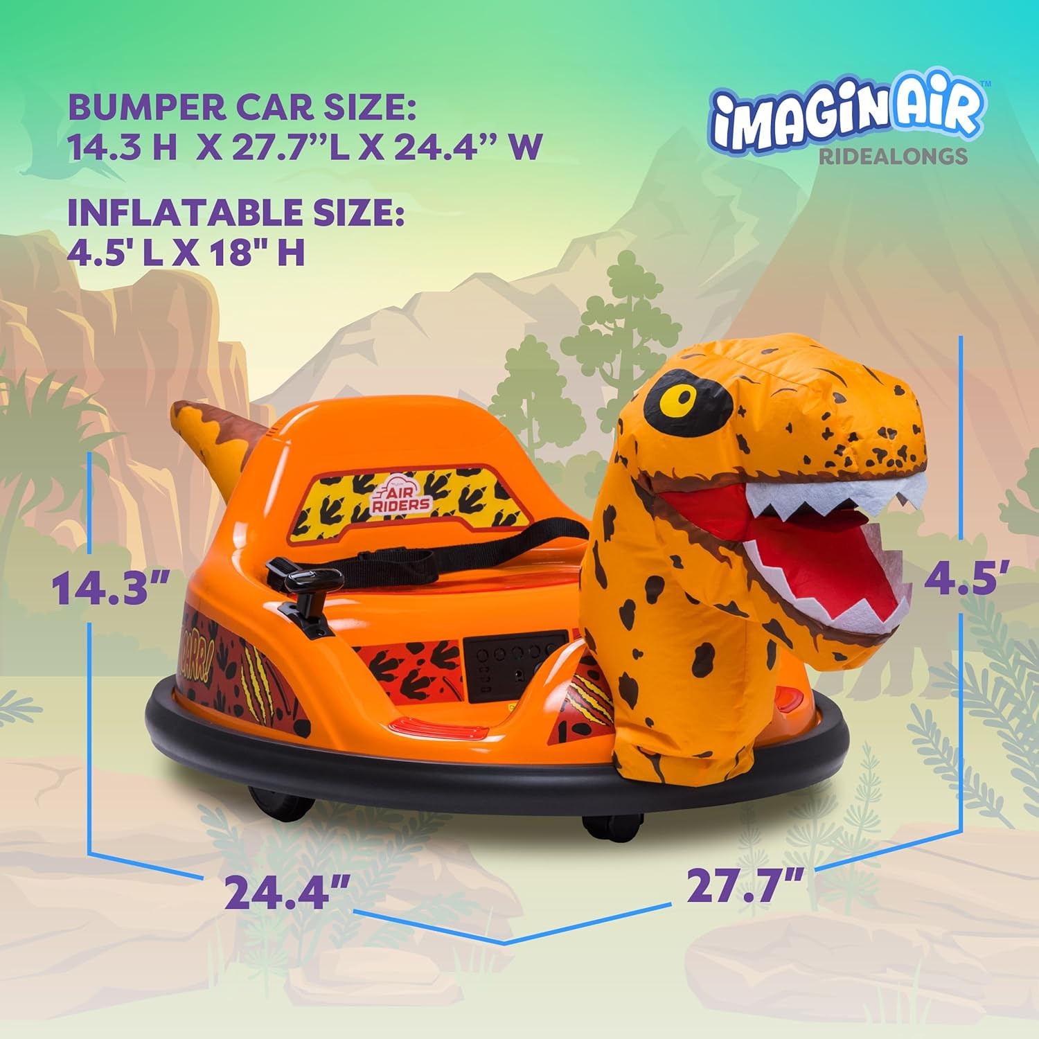 6V Raptor Dinosaur Toys Bumper Car – Kids Car to Drive, Ride on Toy, Auto-Inflat