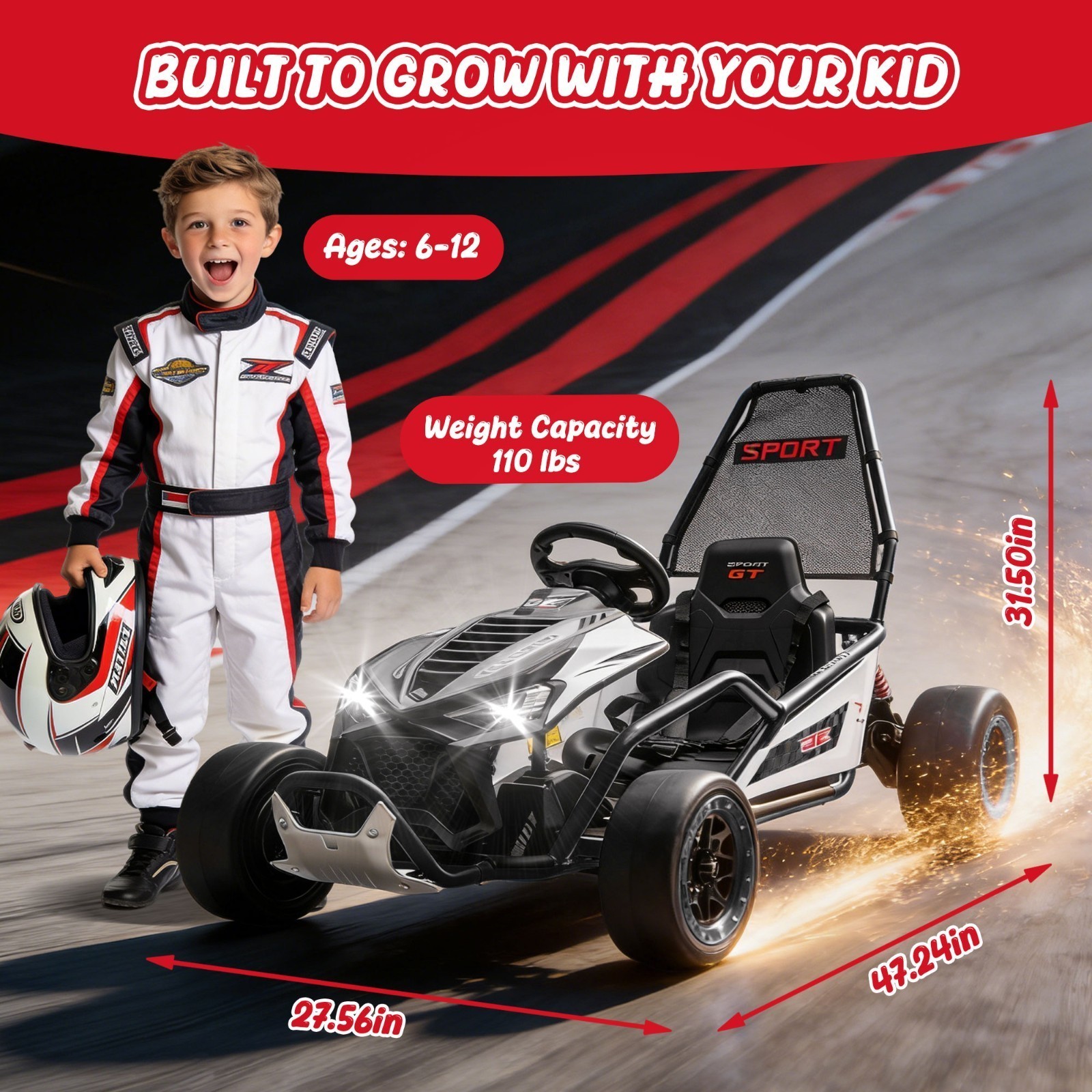 24V 400W Kids Electric Go Kart Ride on Drift Car Toy 5-7.5 MPH with Music, Black